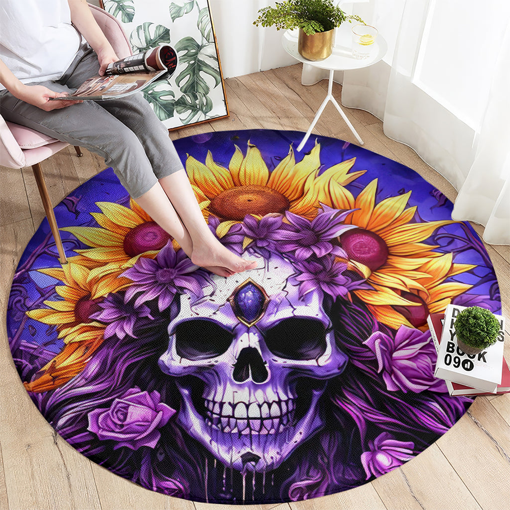 Sunflower Skull Round Carpet She Is Sunshine Mixed With A Little Hurricane