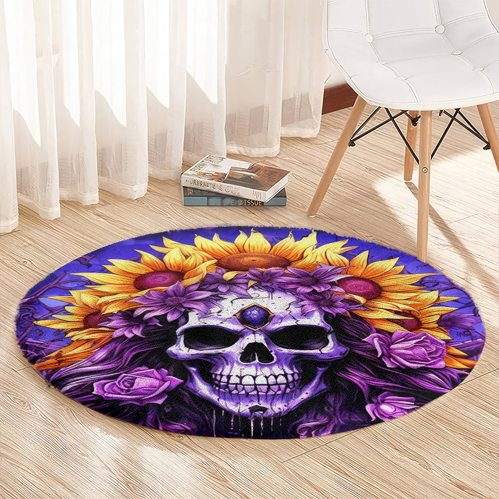 Sunflower Skull Round Carpet She Is Sunshine Mixed With A Little Hurricane