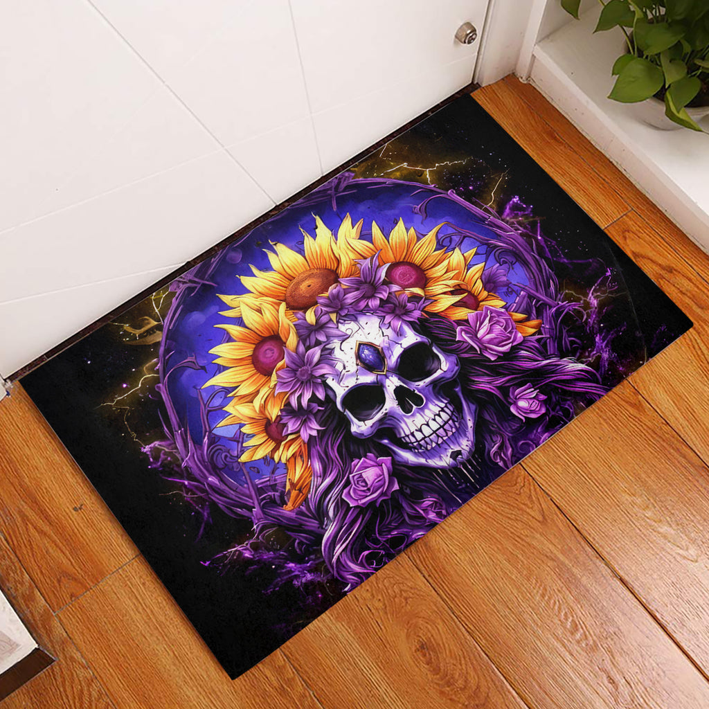 Sunflower Skull Rubber Doormat She Is Sunshine Mixed With A Little Hurricane