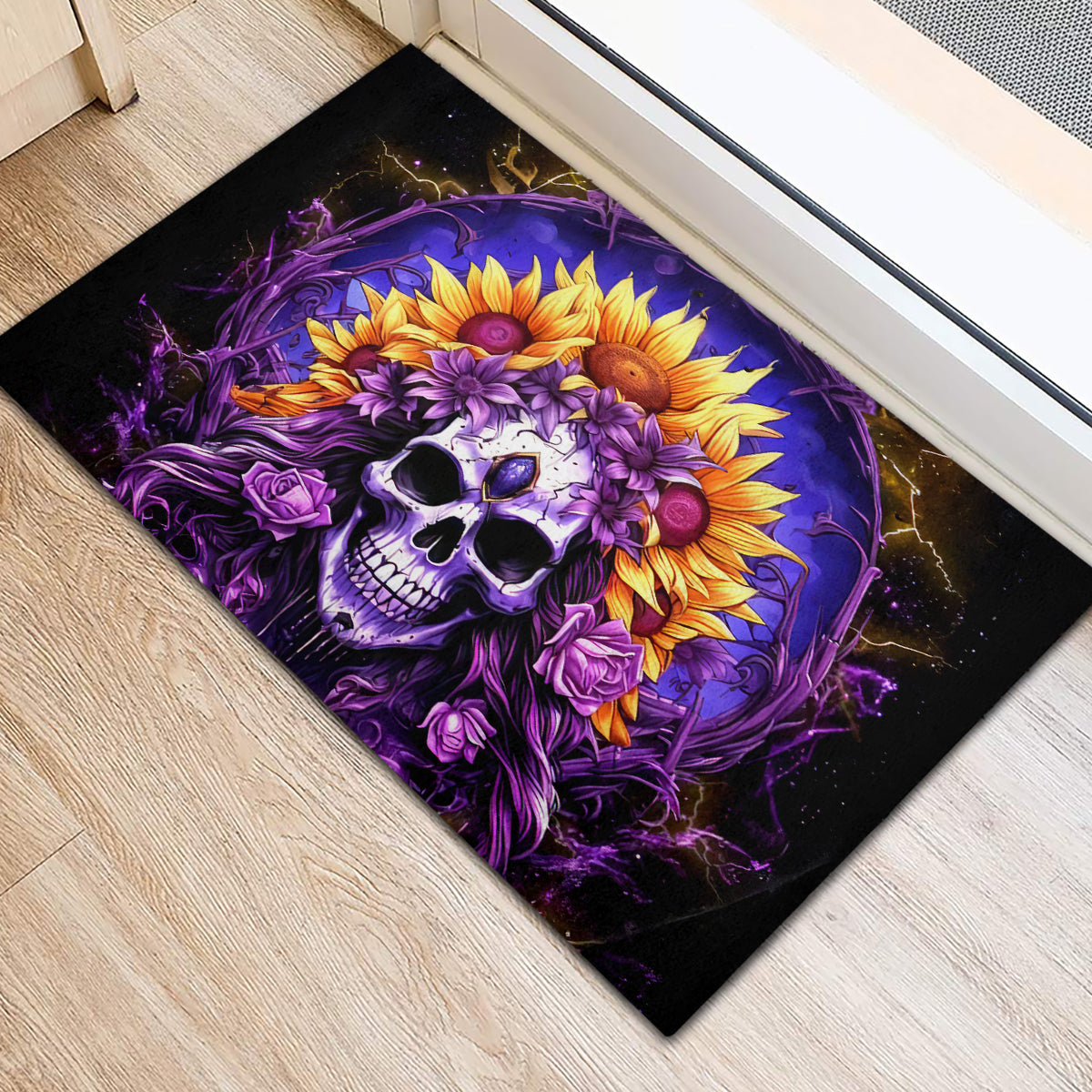 Sunflower Skull Rubber Doormat She Is Sunshine Mixed With A Little Hurricane