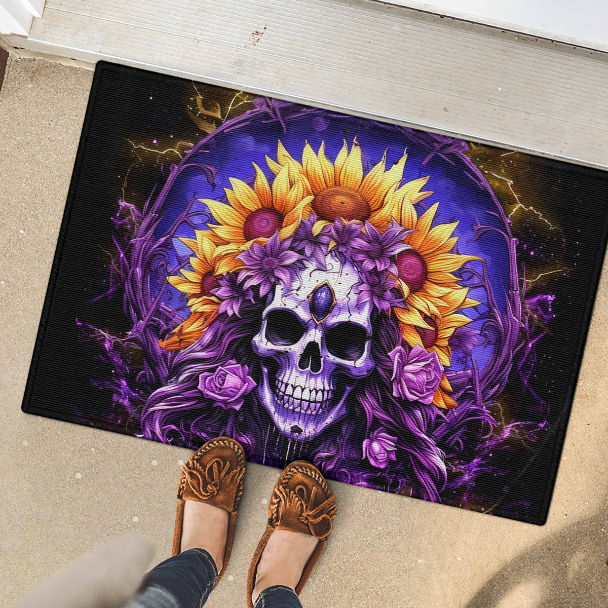 Sunflower Skull Rubber Doormat She Is Sunshine Mixed With A Little Hurricane