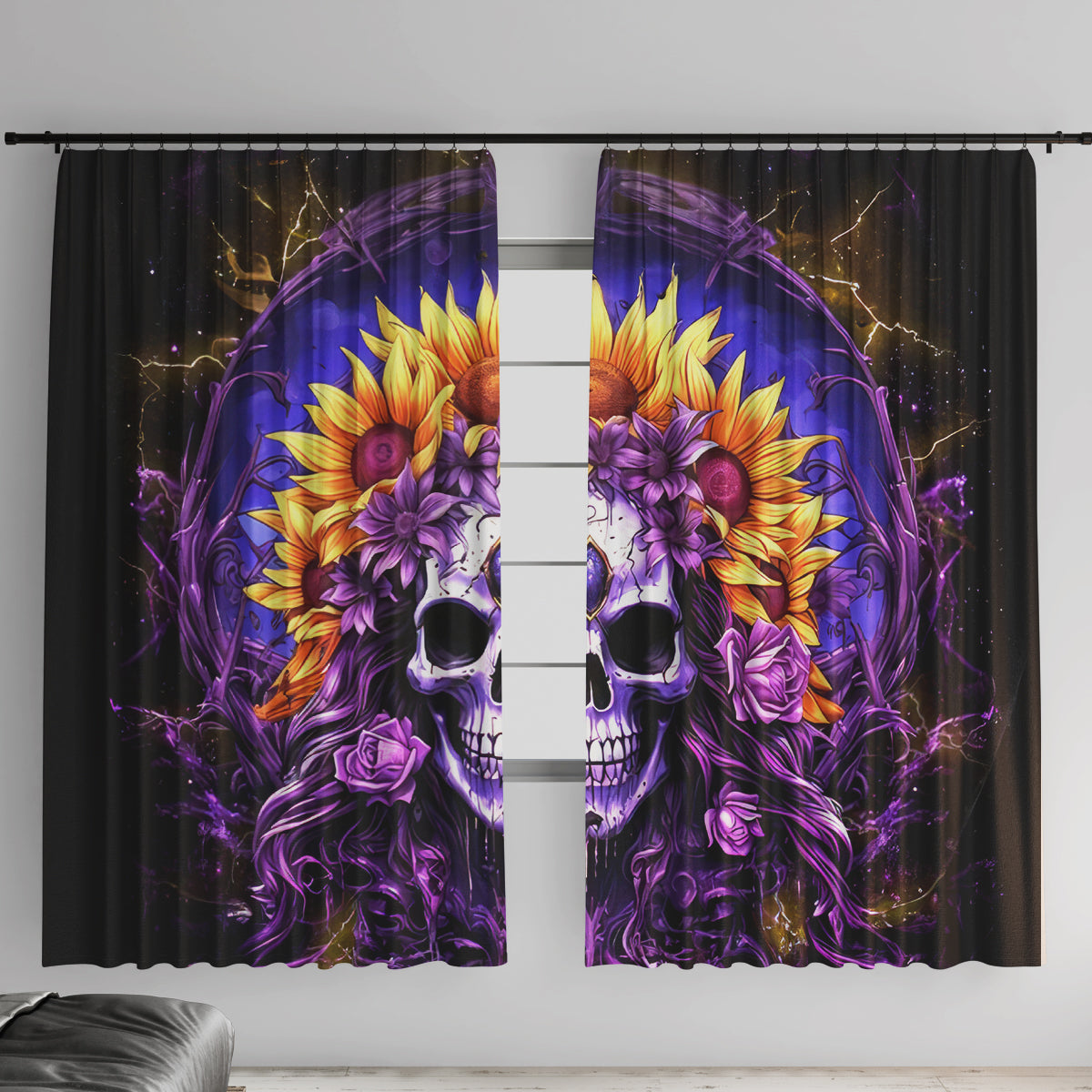 Sunflower Skull Window Curtain She Is Sunshine Mixed With A Little Hurricane