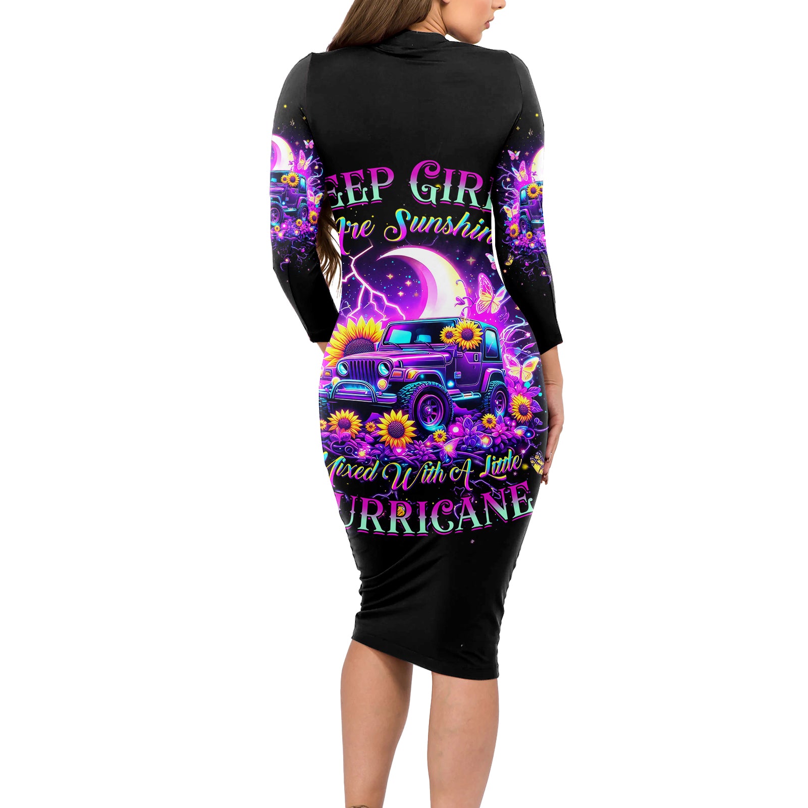 Nigh Jeep Long Sleeve Bodycon Dress Jeep Girls Are Sunshine Mixed With A Little Hurricane