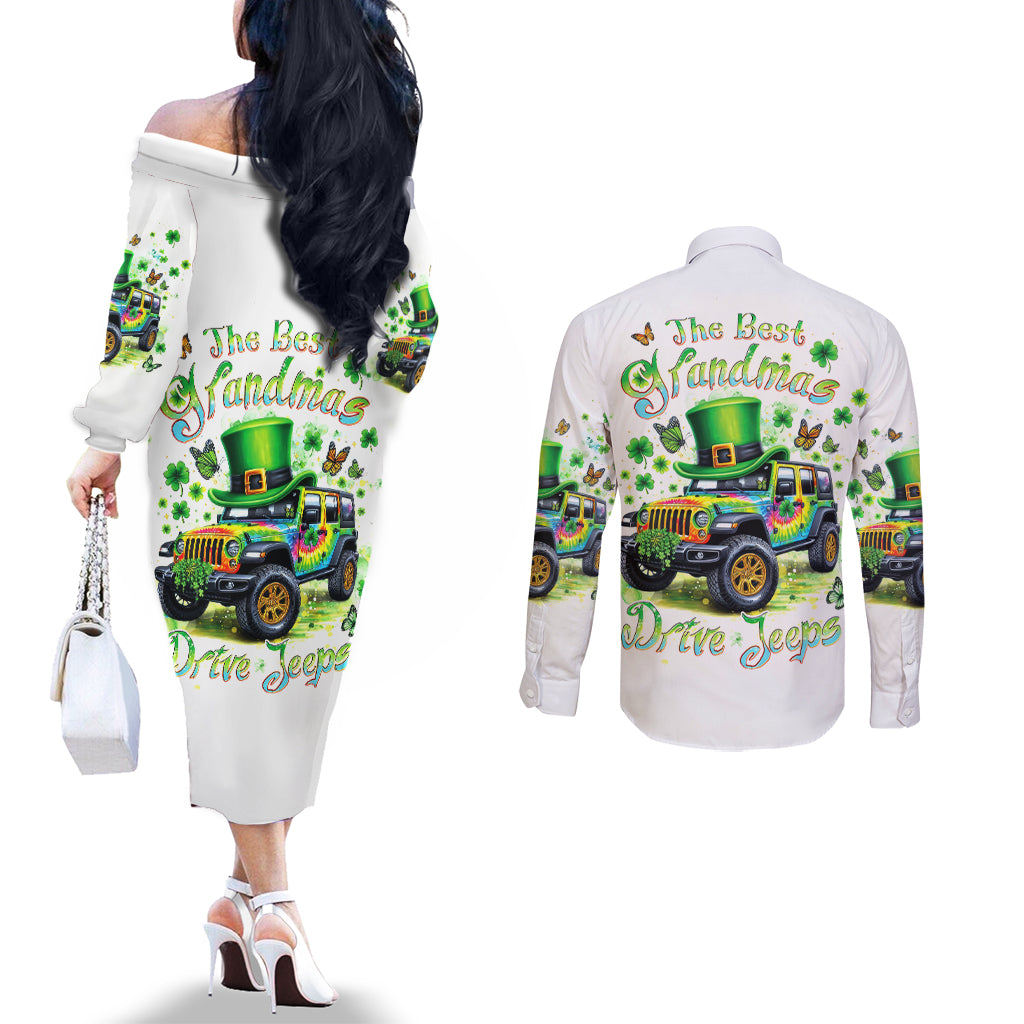 Irish Jeep Couples Matching Off The Shoulder Long Sleeve Dress and Long Sleeve Button Shirt The Best Grandmas Drive Jeeps