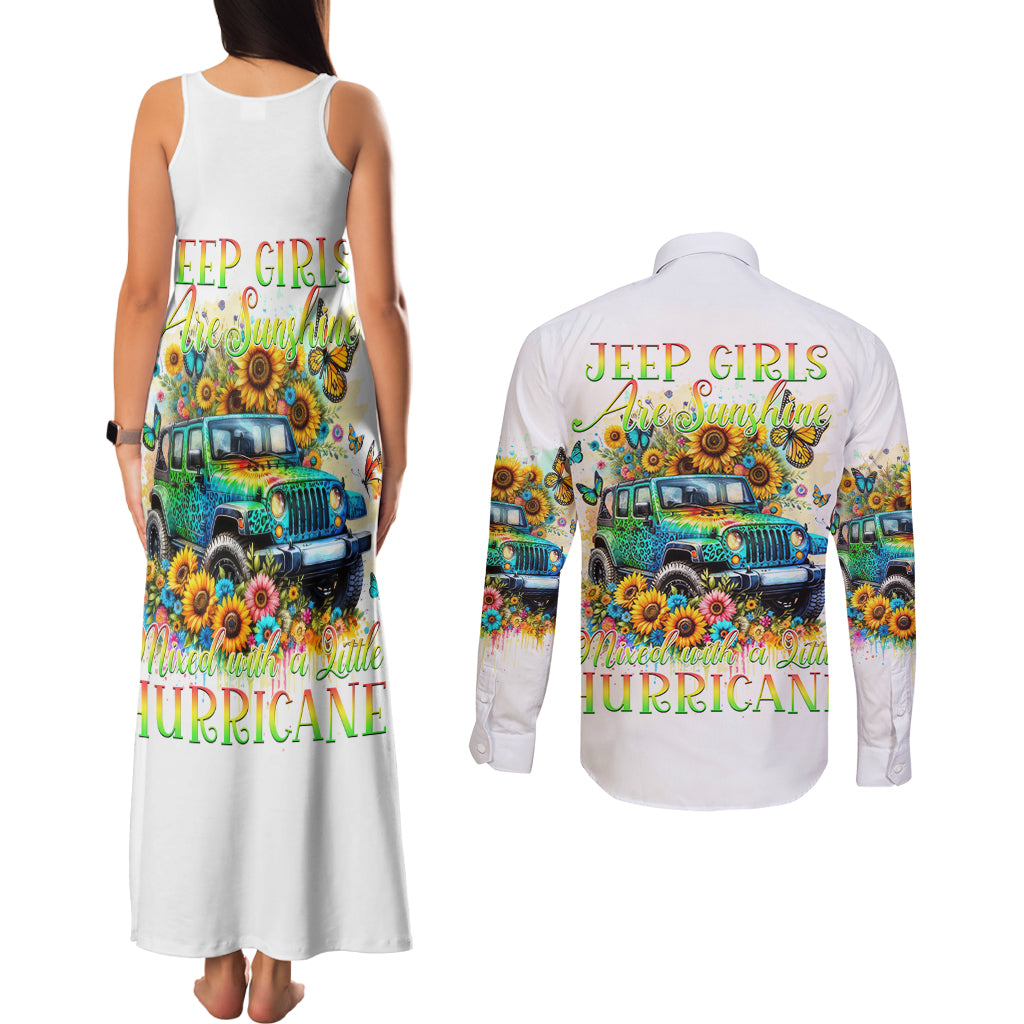 Hippie Jeep Couples Matching Tank Maxi Dress and Long Sleeve Button Shirt Jeep Girls Are Sunshine Mixed With A Little Hurricane