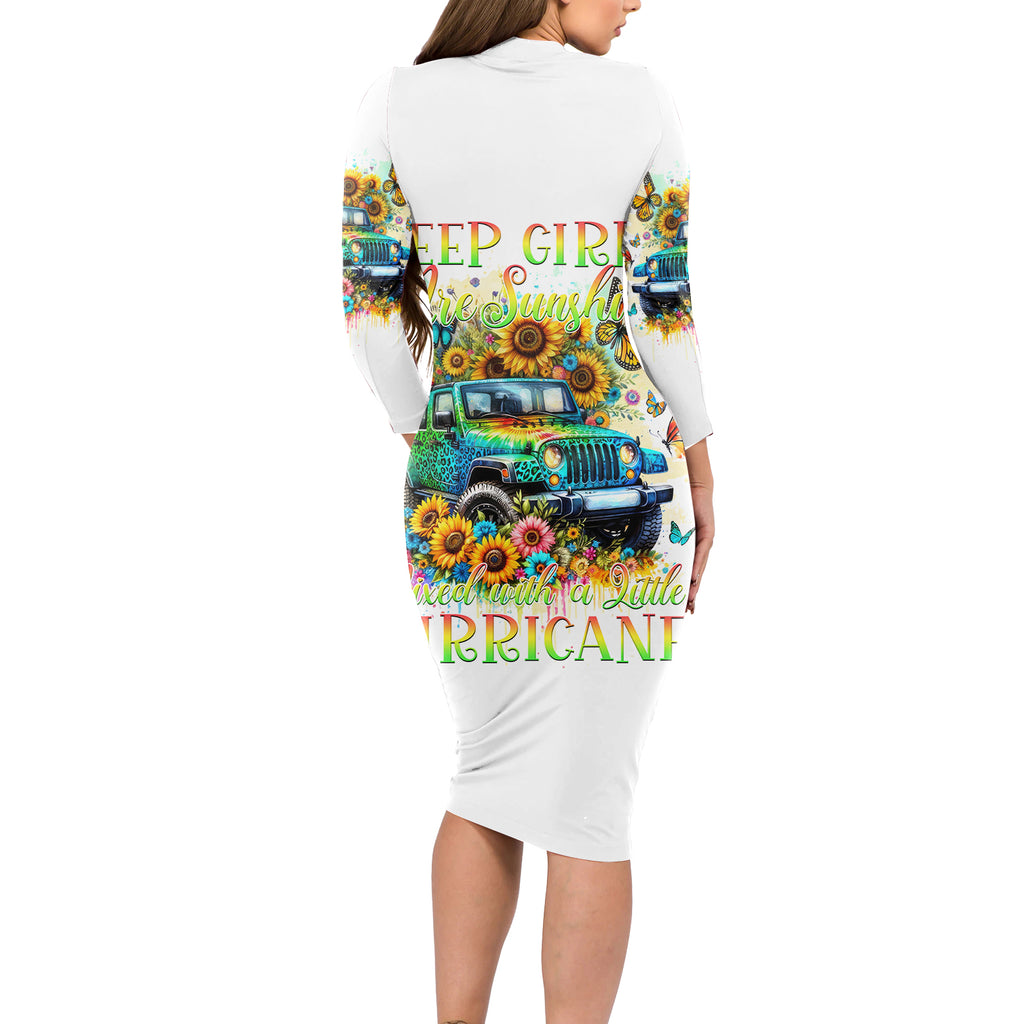 Hippie Jeep Long Sleeve Bodycon Dress Jeep Girls Are Sunshine Mixed With A Little Hurricane