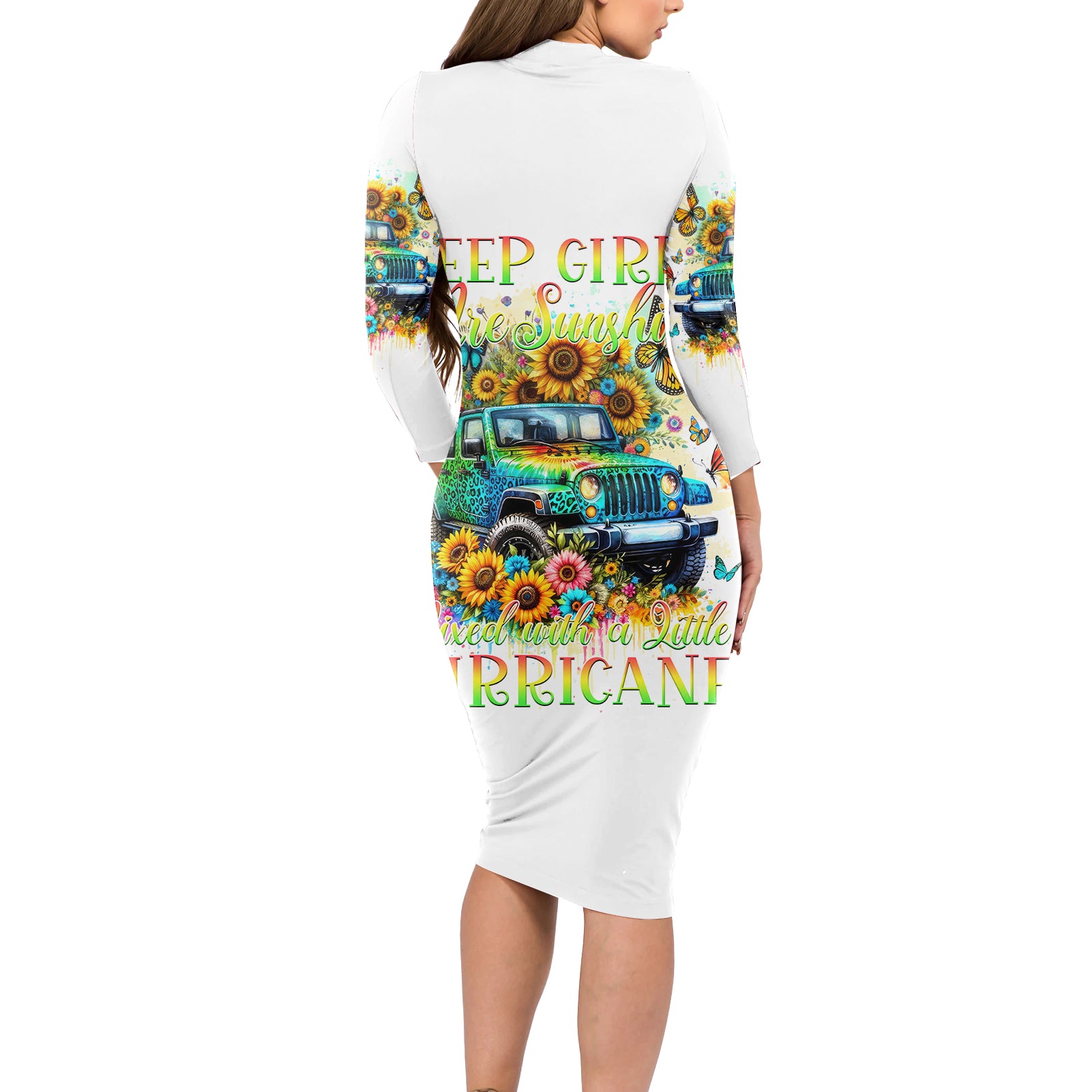 Hippie Jeep Long Sleeve Bodycon Dress Jeep Girls Are Sunshine Mixed With A Little Hurricane