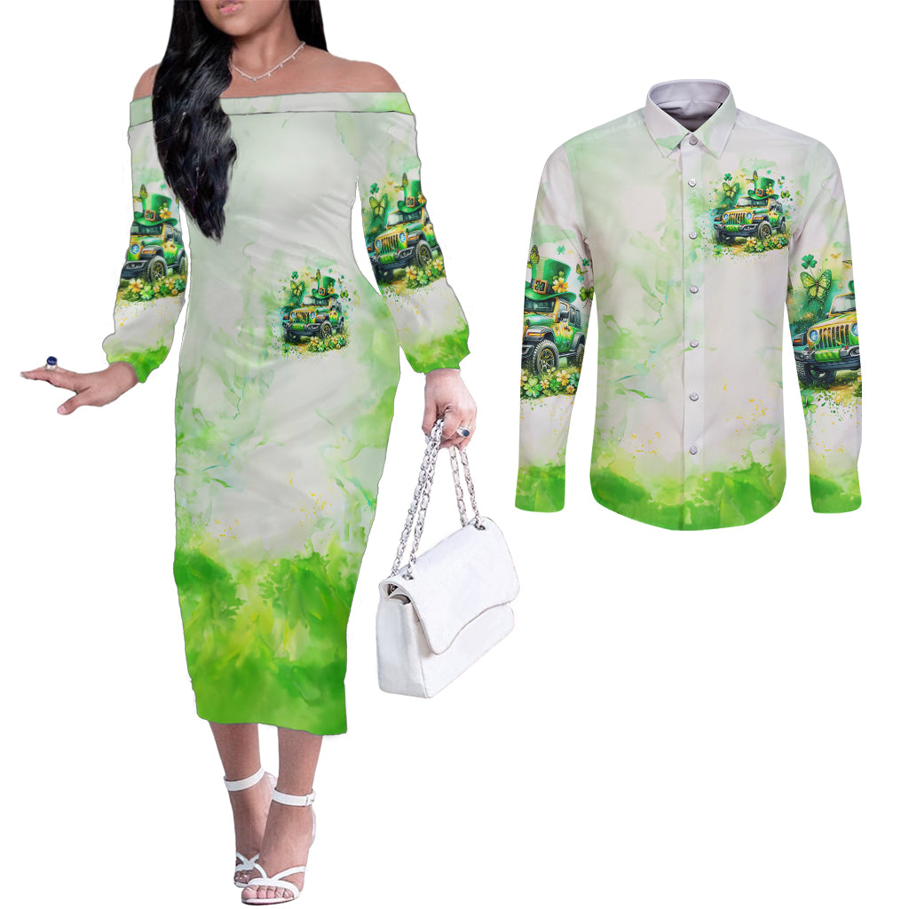 Irish Jeep Couples Matching Off The Shoulder Long Sleeve Dress and Long Sleeve Button Shirt Jeep Girl