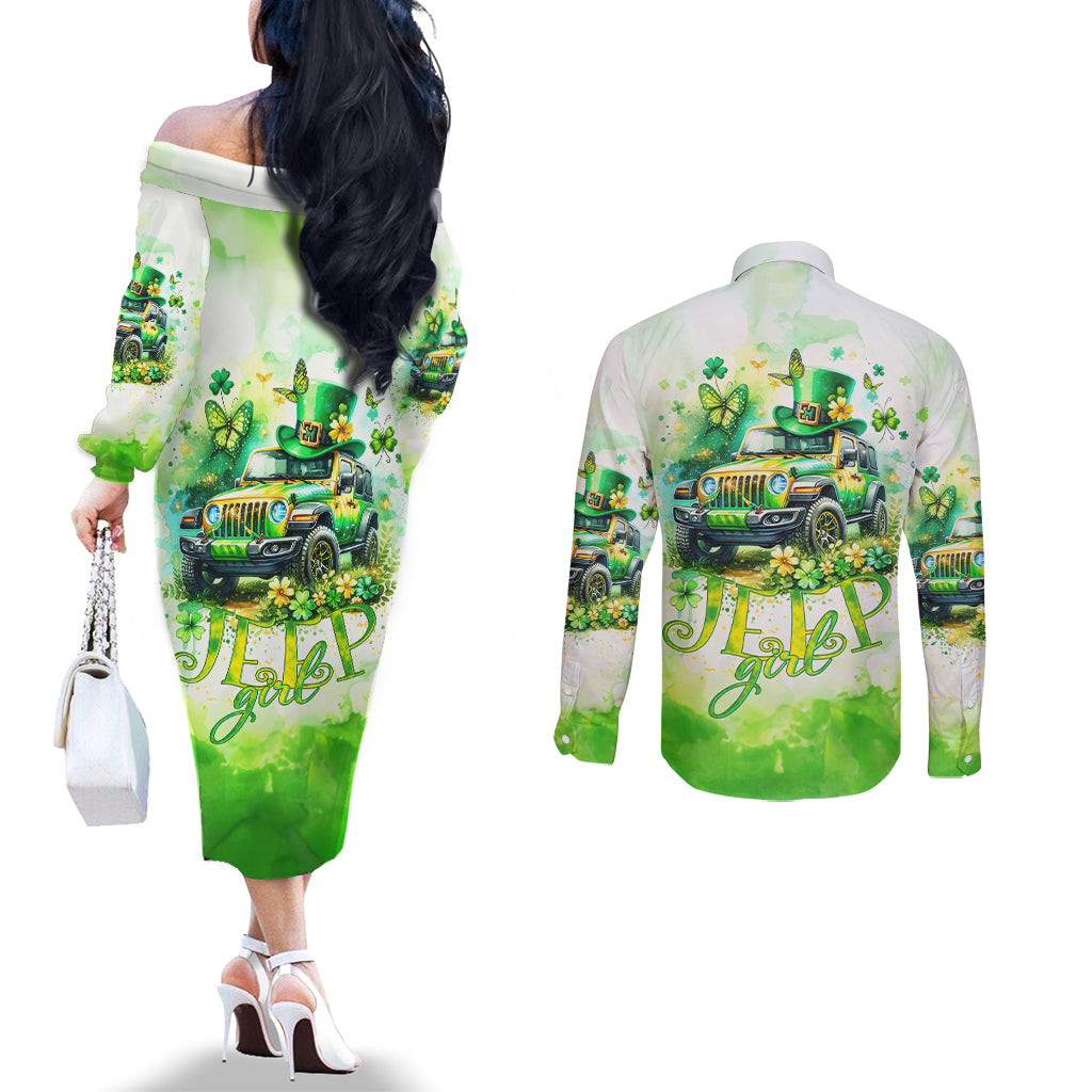 Irish Jeep Couples Matching Off The Shoulder Long Sleeve Dress and Long Sleeve Button Shirt Jeep Girl