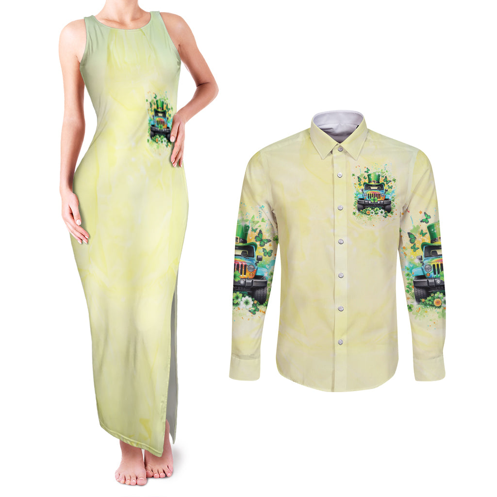 Irish Jeep Couples Matching Tank Maxi Dress and Long Sleeve Button Shirt In March We Wear Green
