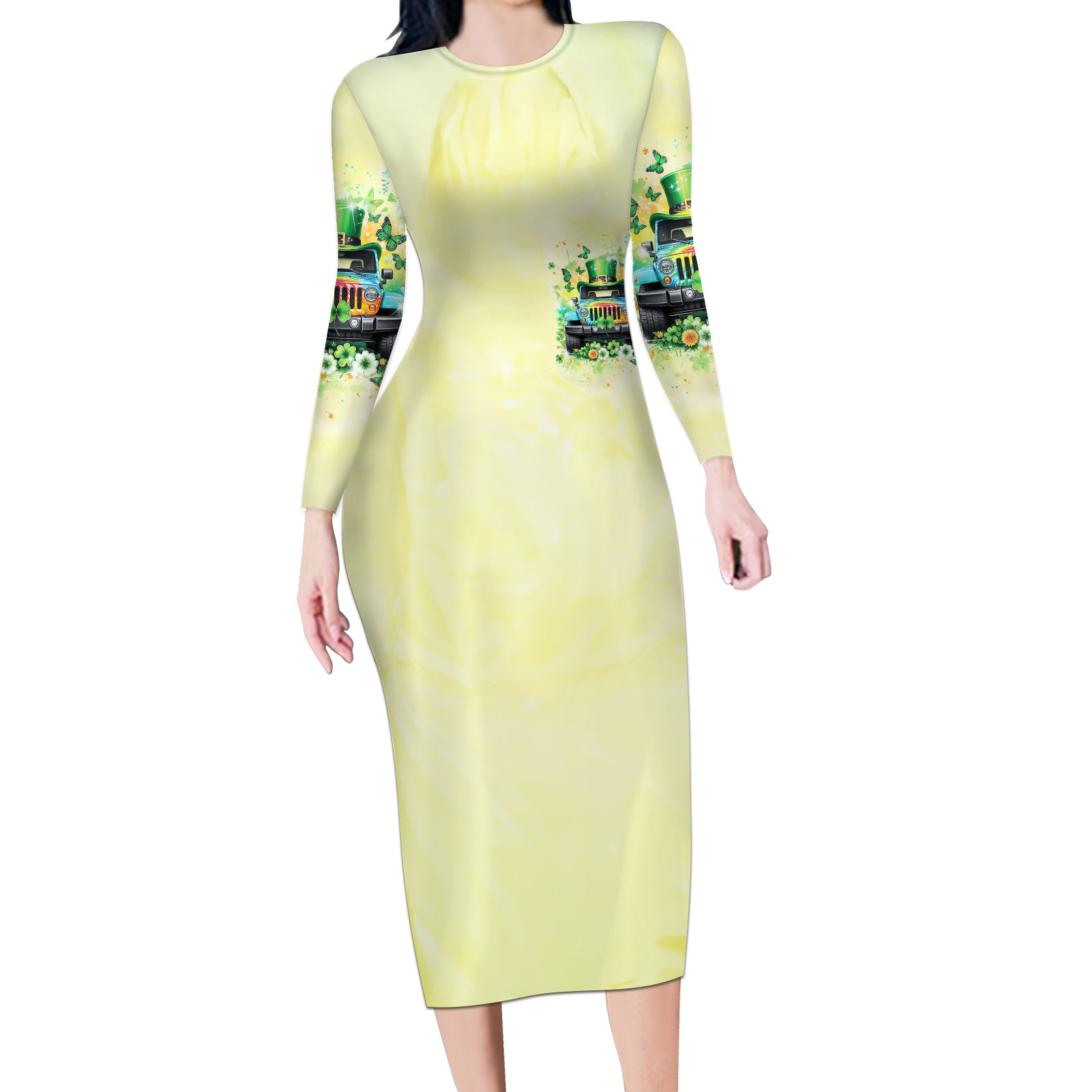 Irish Jeep Long Sleeve Bodycon Dress In March We Wear Green