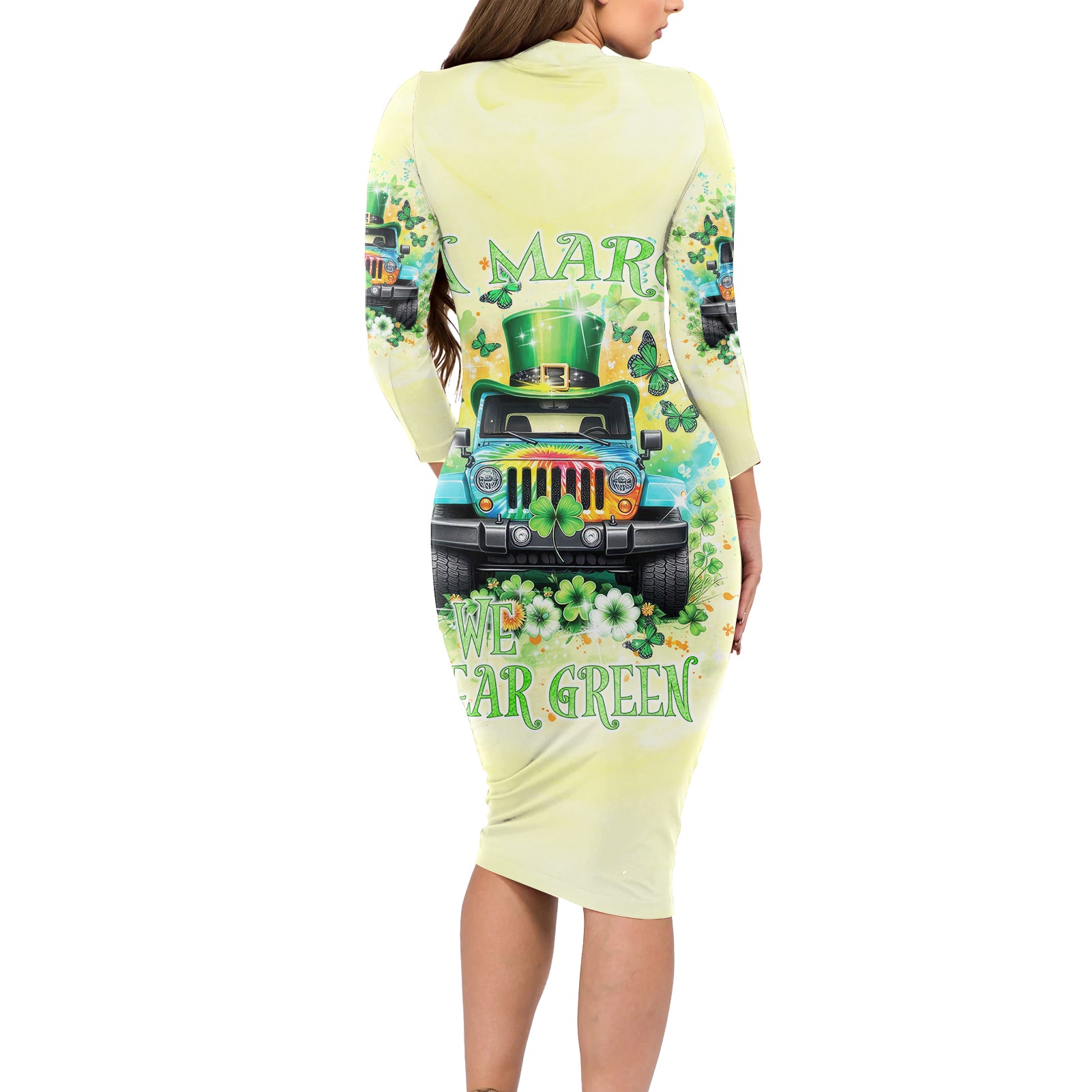 Irish Jeep Long Sleeve Bodycon Dress In March We Wear Green