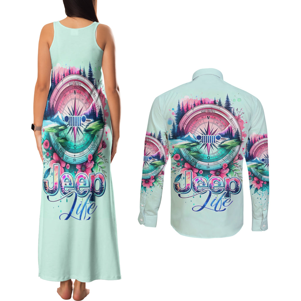 Jeep Life Couples Matching Tank Maxi Dress and Long Sleeve Button Shirt Compass Jeep