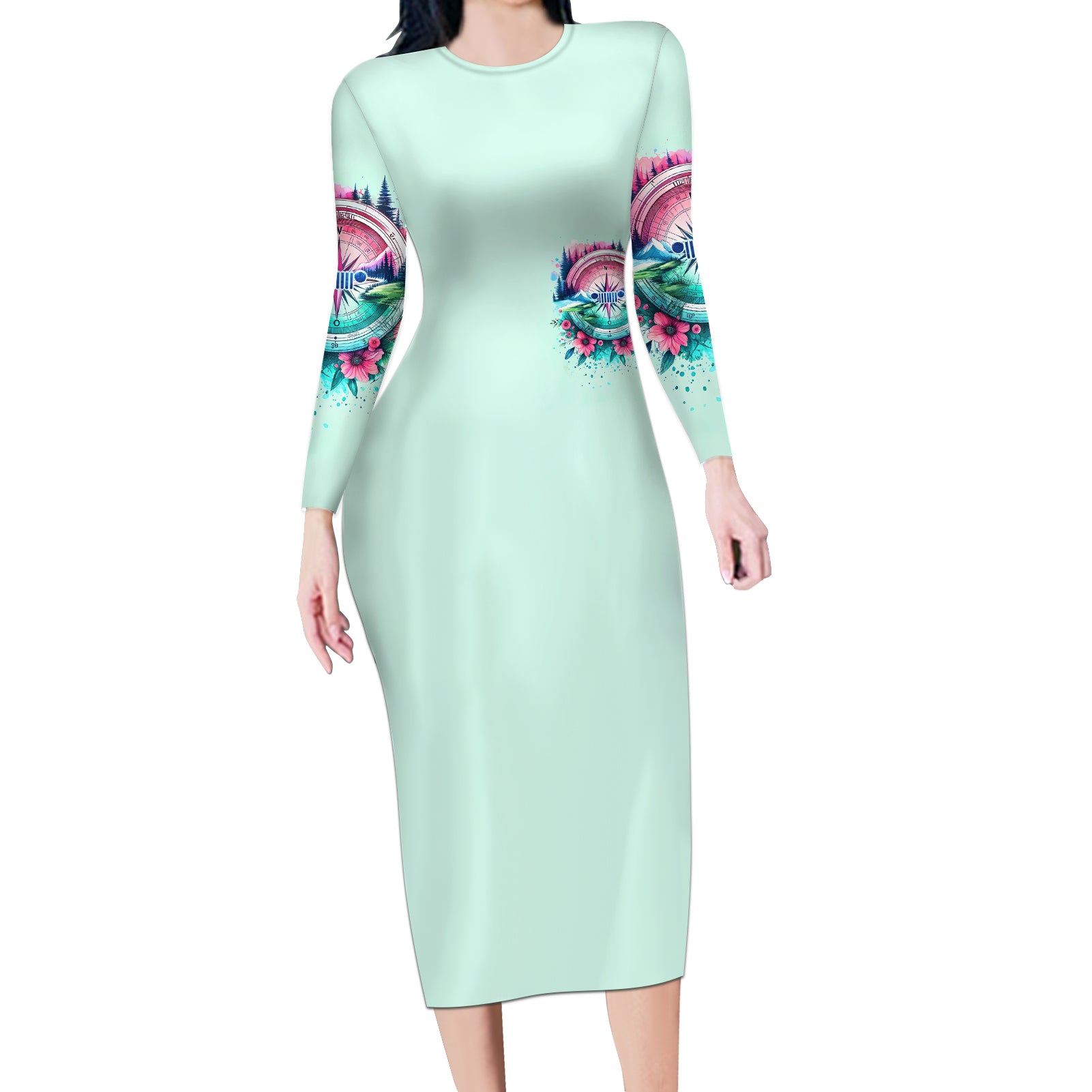 Jeep Life Long Sleeve Bodycon Dress Compass Jeep