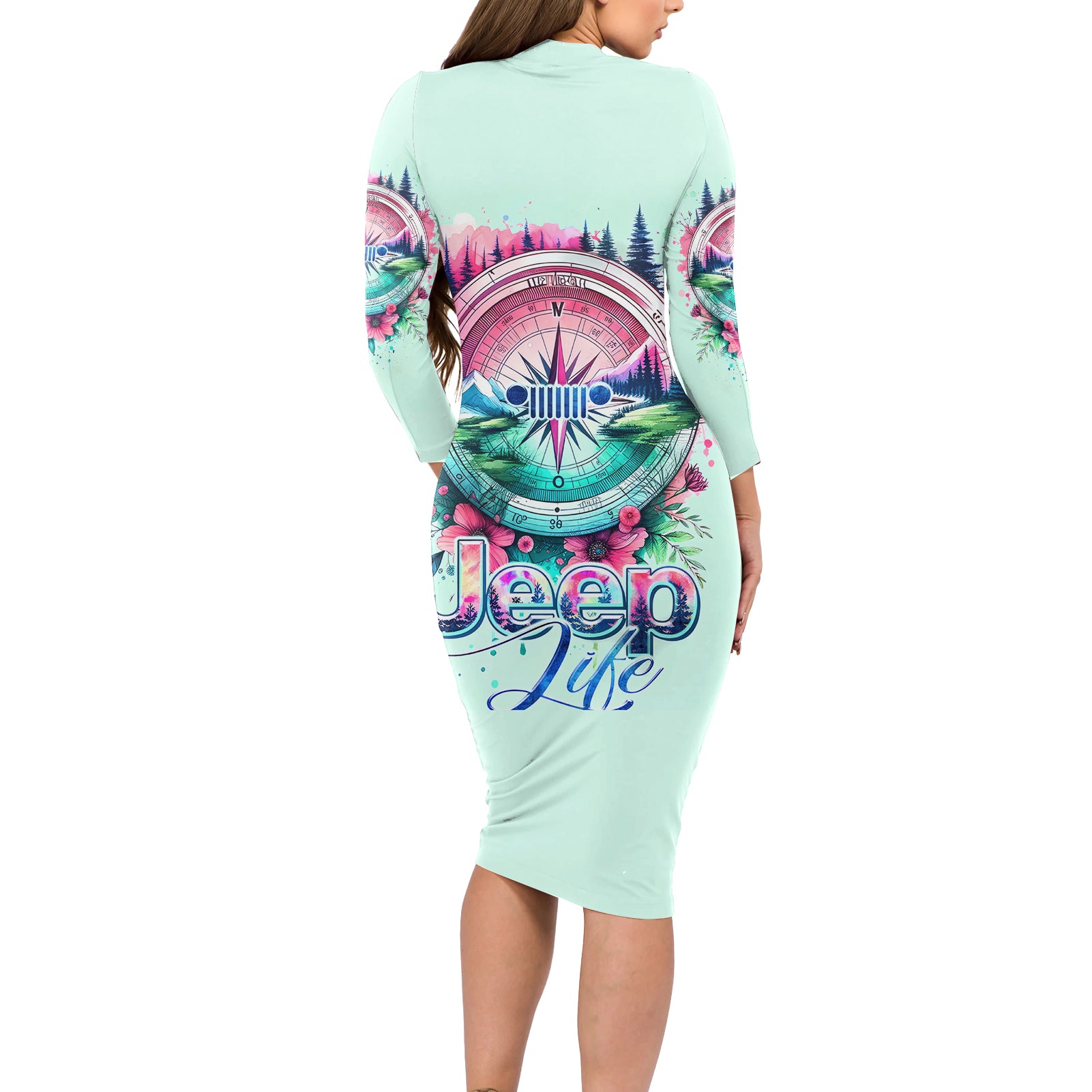 Jeep Life Long Sleeve Bodycon Dress Compass Jeep