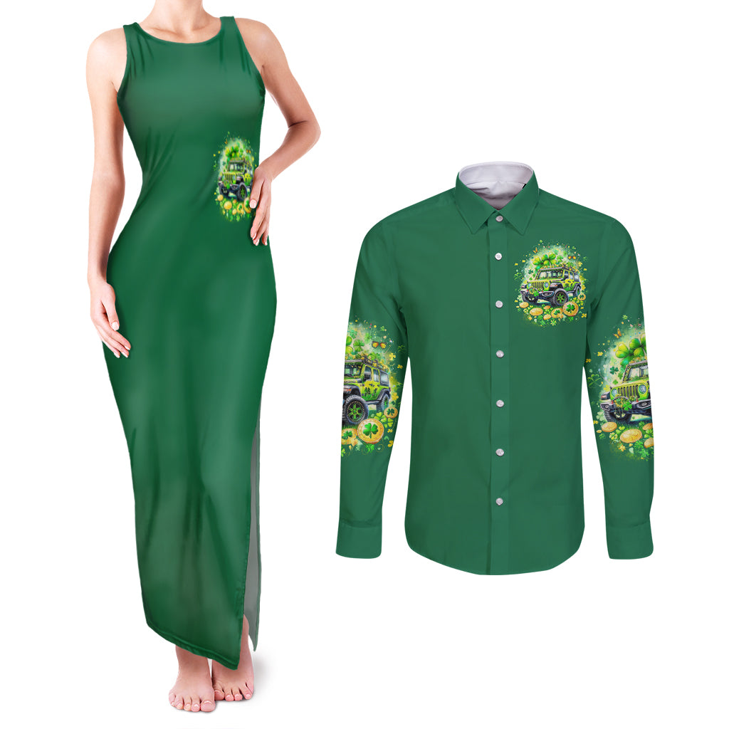 Irish Jeep Couples Matching Tank Maxi Dress and Long Sleeve Button Shirt In March We Wear Green