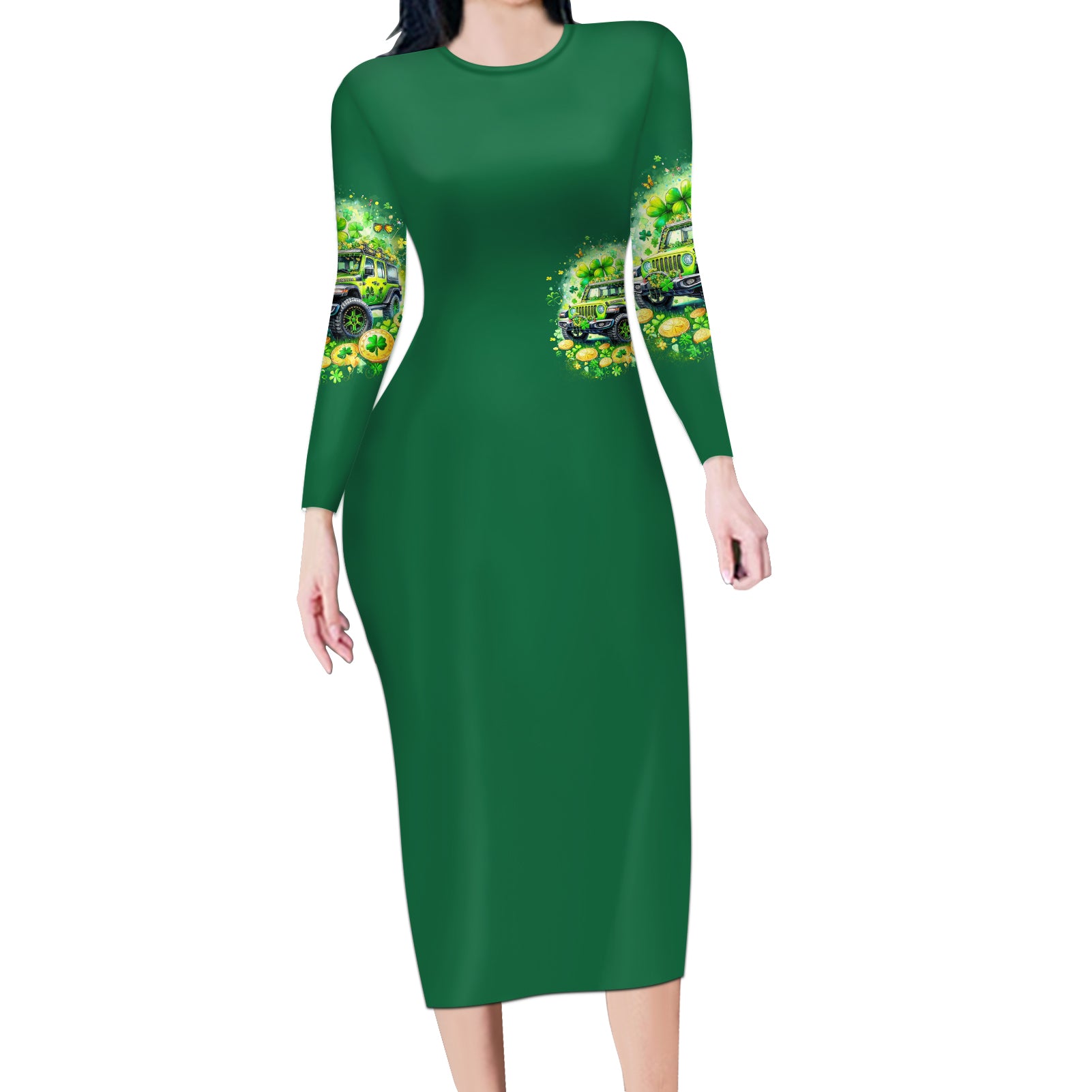 Irish Jeep Long Sleeve Bodycon Dress In March We Wear Green