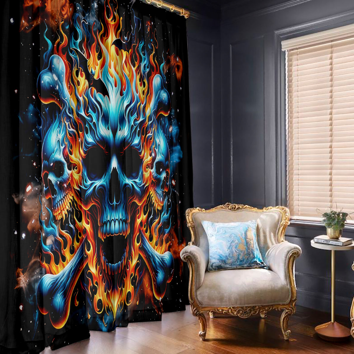 Flame Skull Window Curtain When I Was Born The Devil Said Ohh Shit Competition