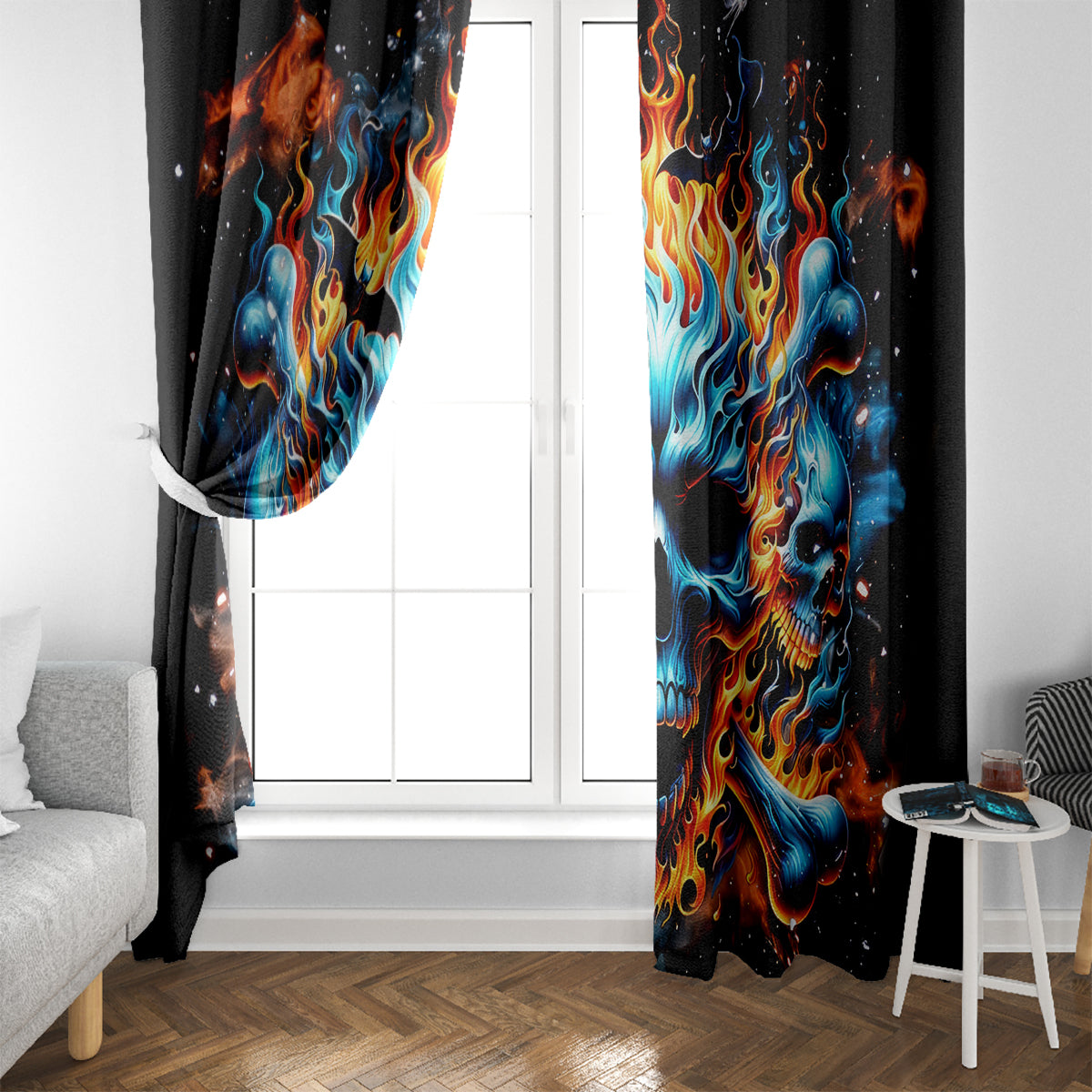 Flame Skull Window Curtain When I Was Born The Devil Said Ohh Shit Competition