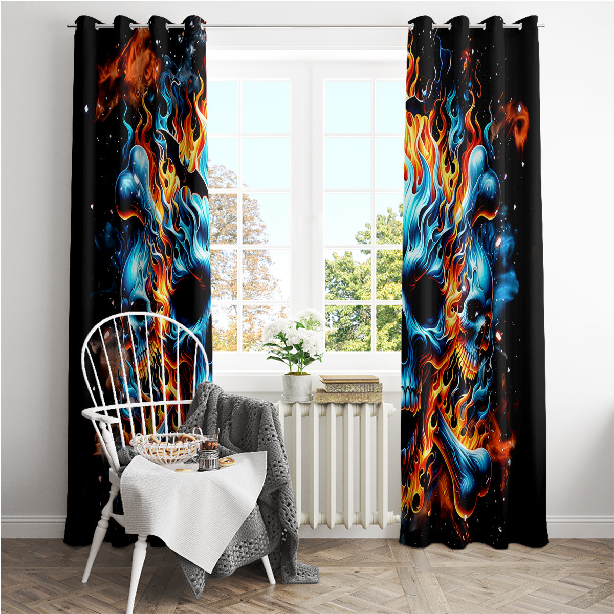 Flame Skull Window Curtain When I Was Born The Devil Said Ohh Shit Competition