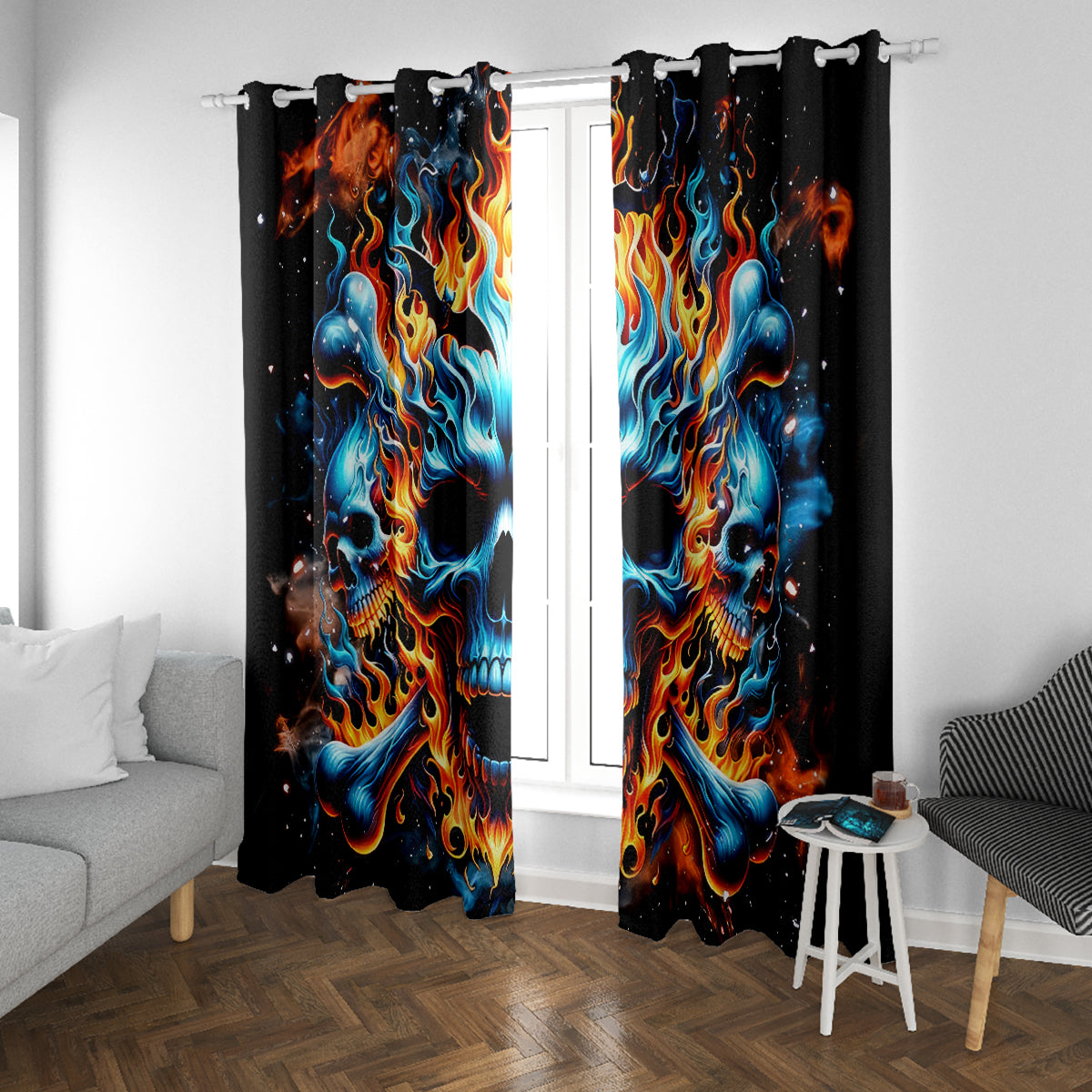 Flame Skull Window Curtain When I Was Born The Devil Said Ohh Shit Competition