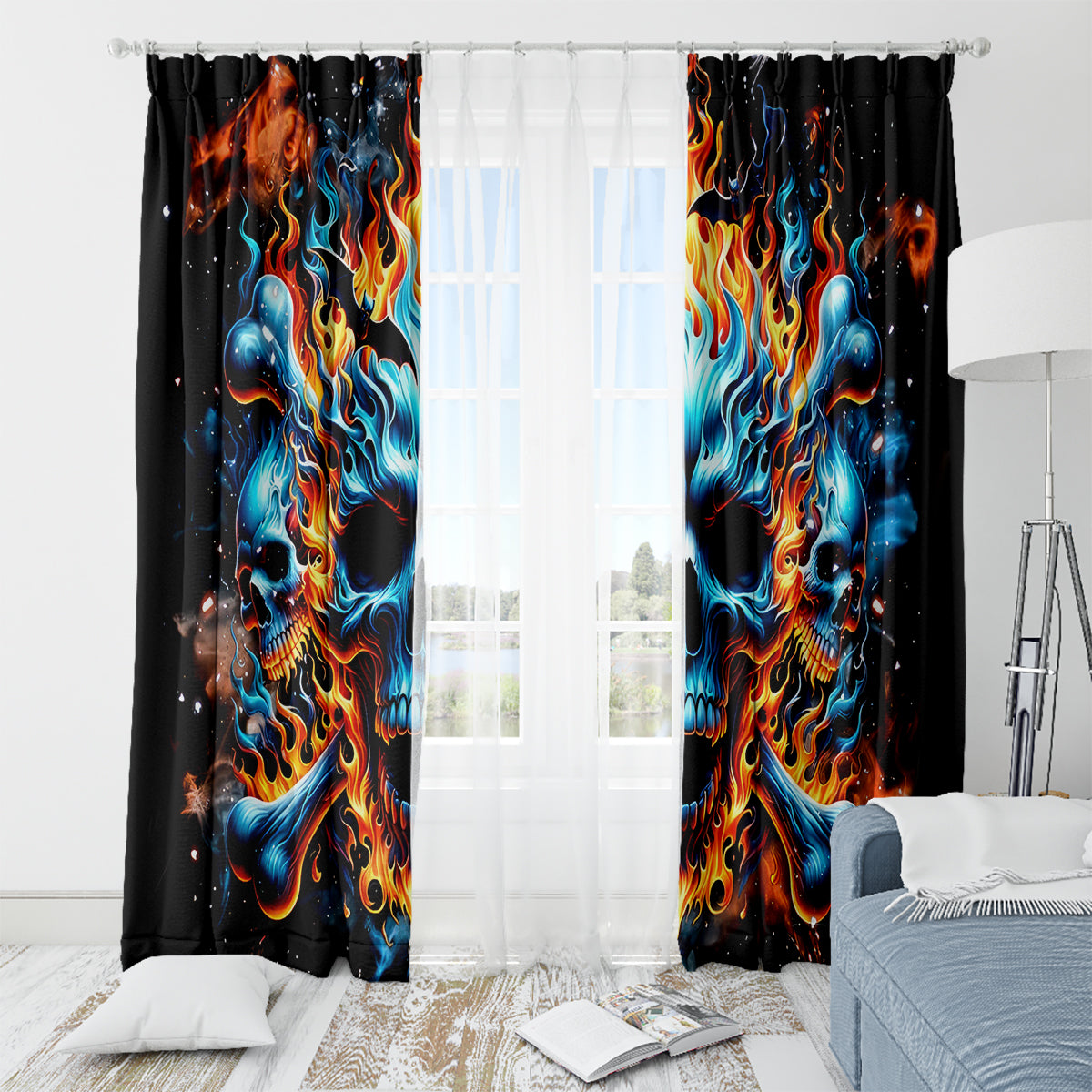 Flame Skull Window Curtain When I Was Born The Devil Said Ohh Shit Competition