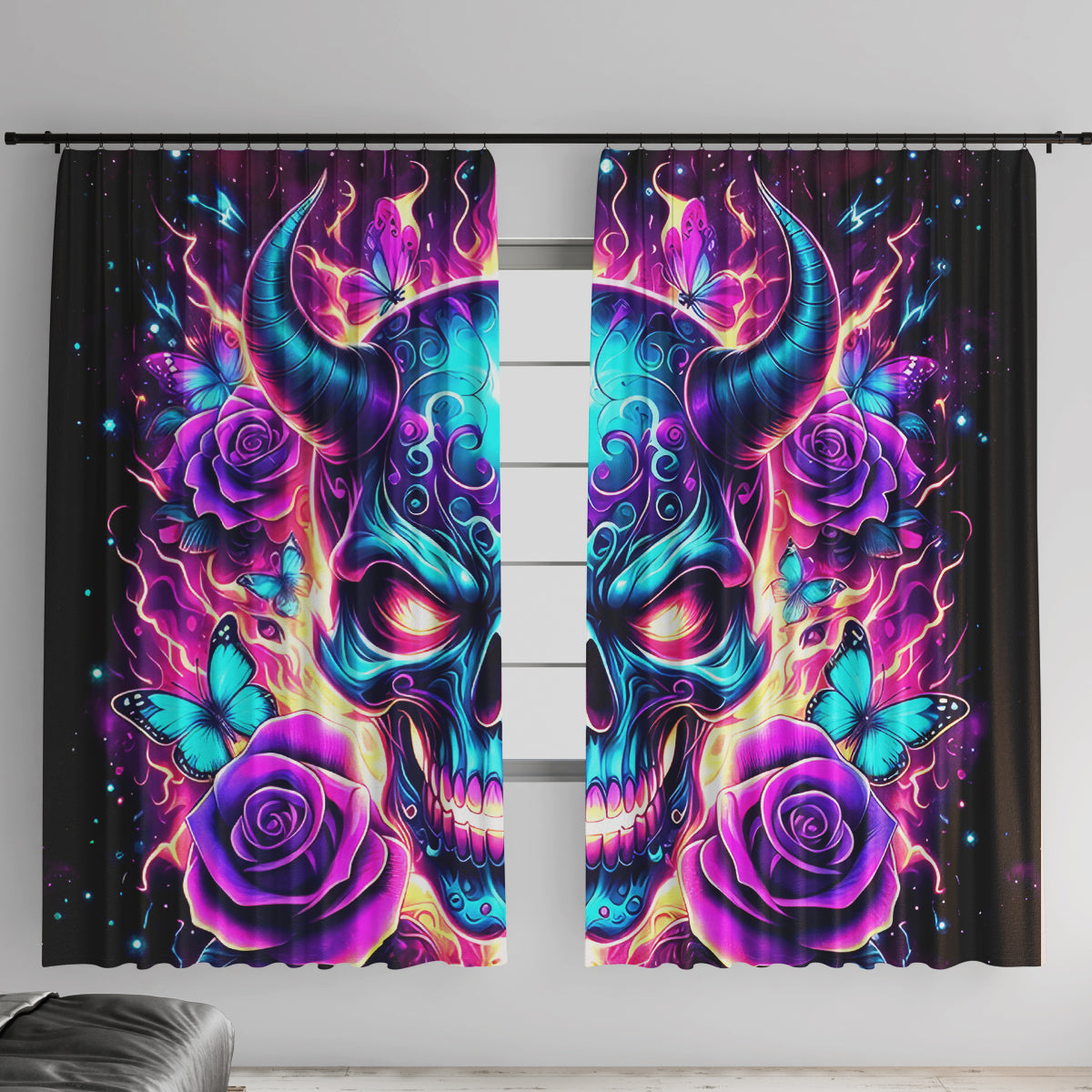 Thunder Skull Window Curtain Love Me Like My Demons Do