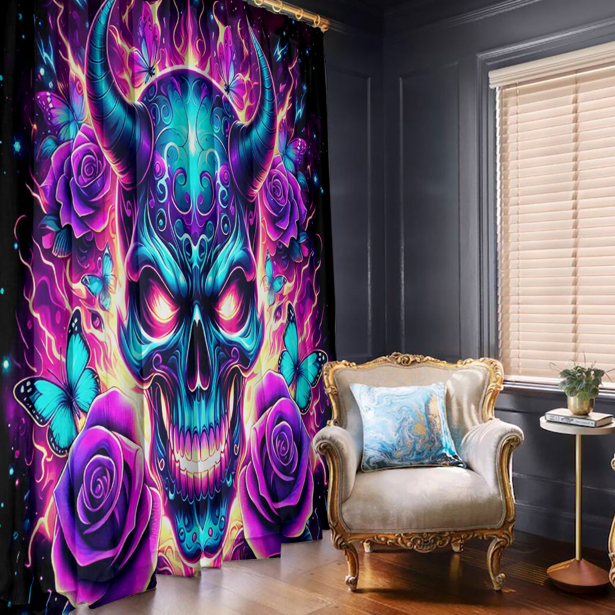 Thunder Skull Window Curtain Love Me Like My Demons Do