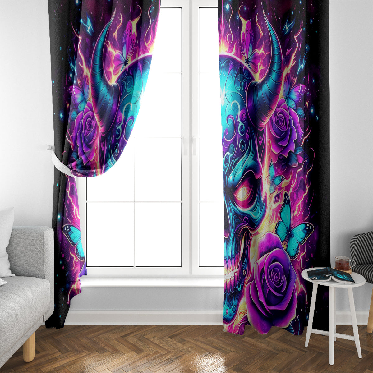 Thunder Skull Window Curtain Love Me Like My Demons Do