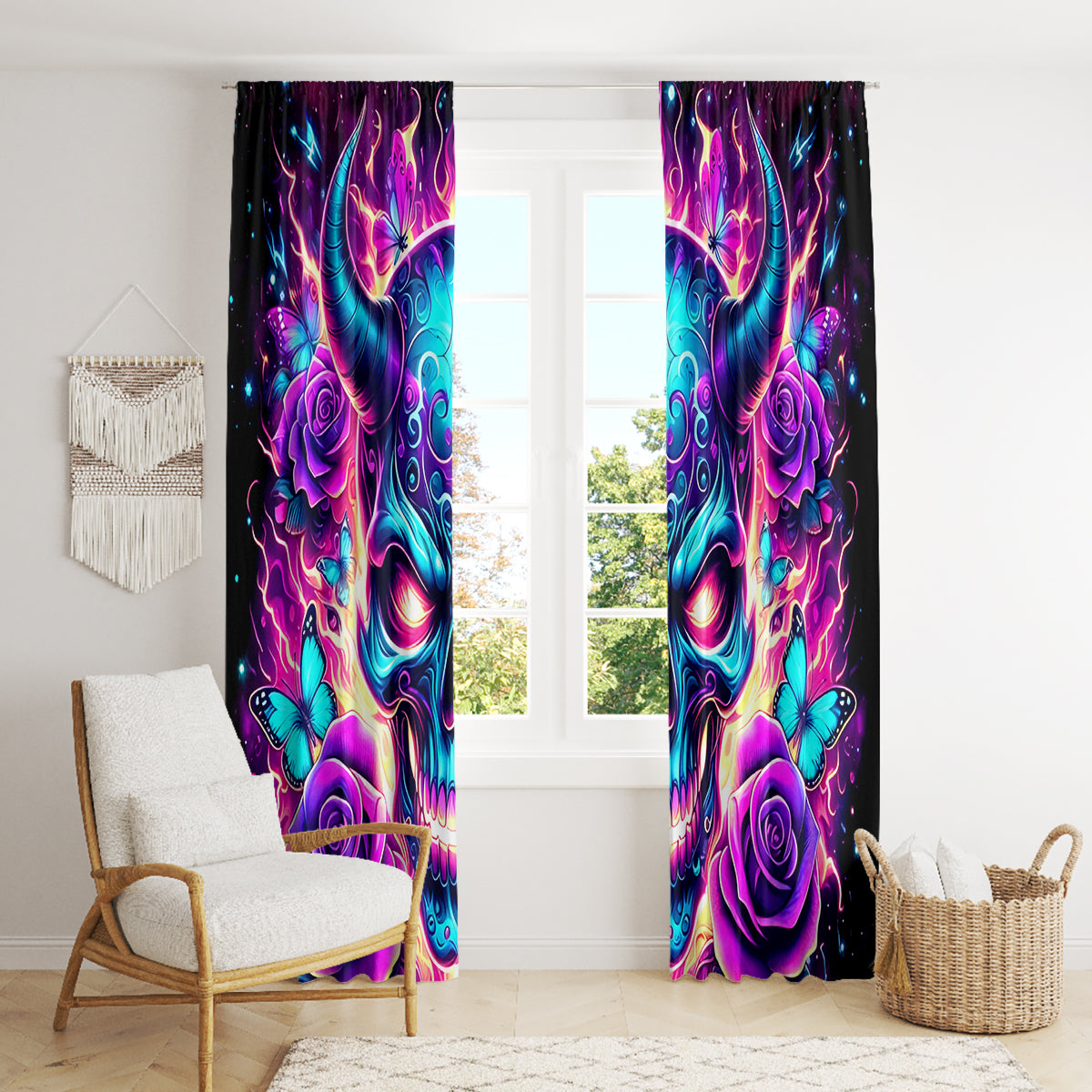 Thunder Skull Window Curtain Love Me Like My Demons Do
