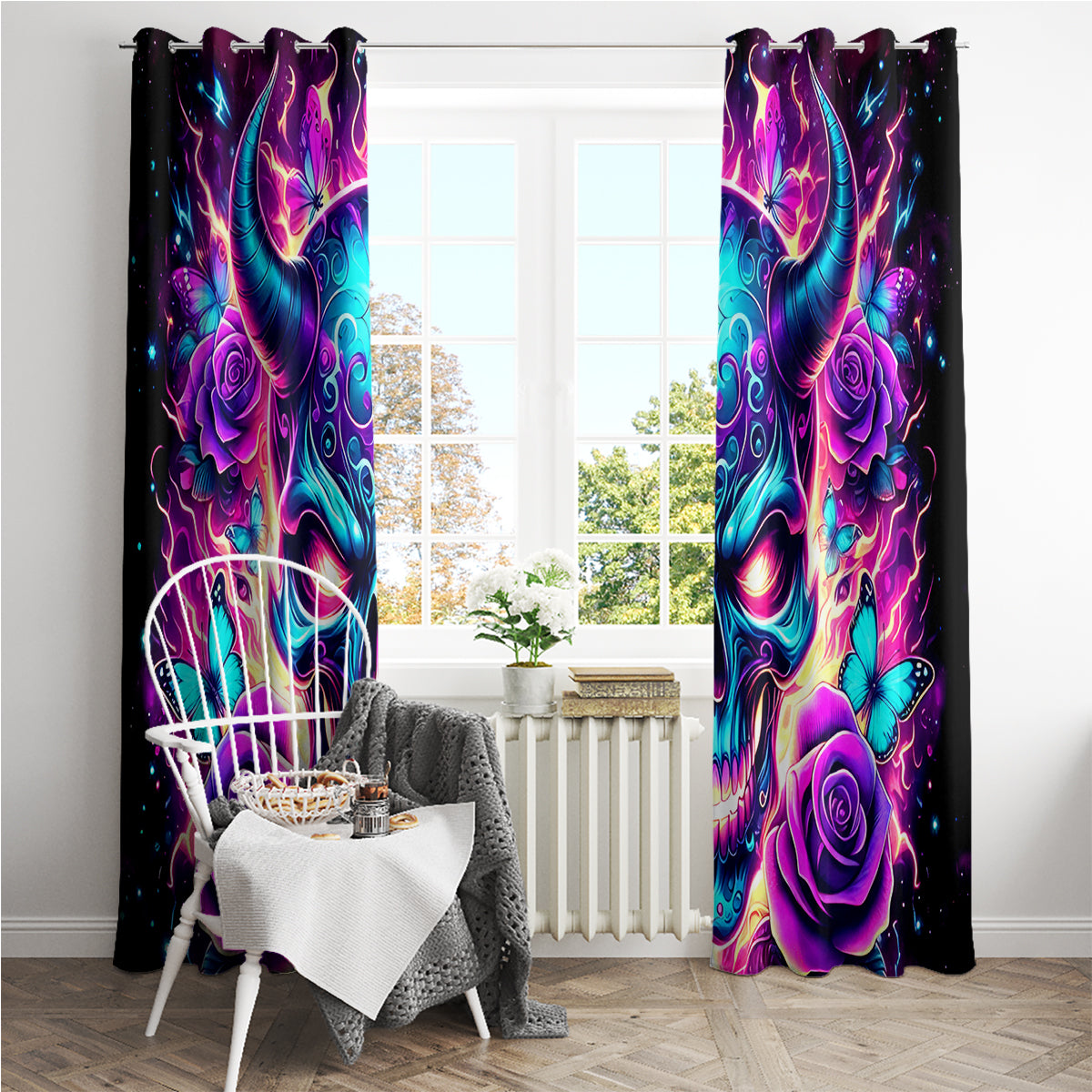 Thunder Skull Window Curtain Love Me Like My Demons Do