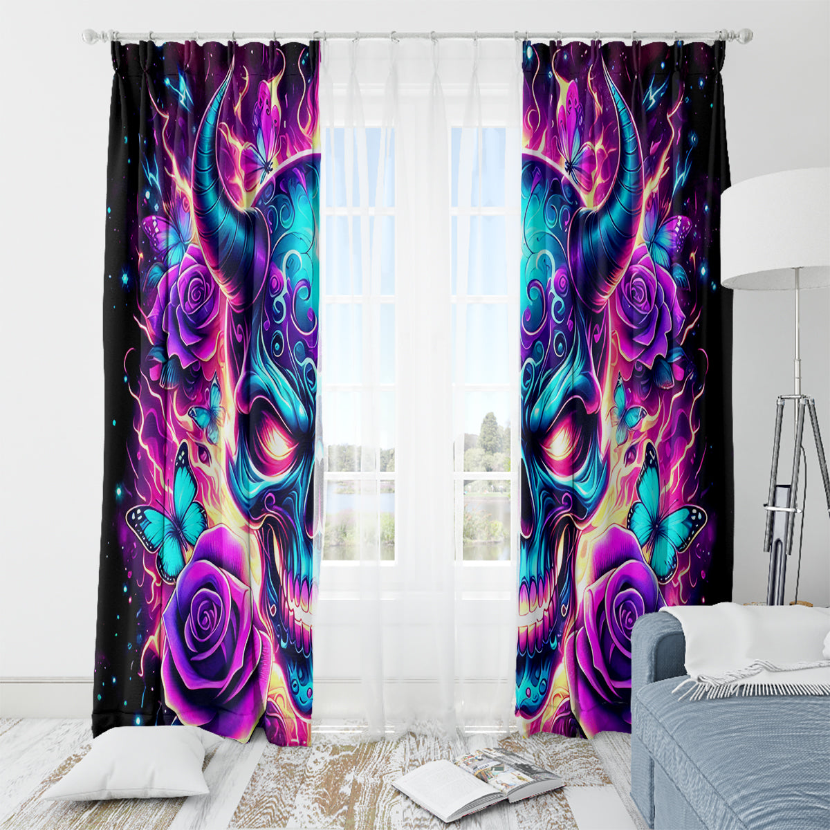 Thunder Skull Window Curtain Love Me Like My Demons Do