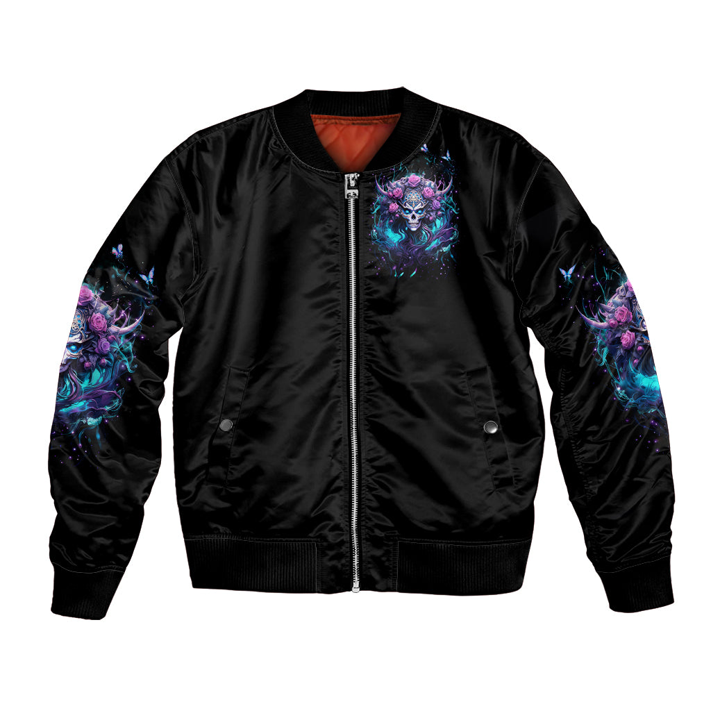 Rose Skull Bomber Jacket I'm Never Alone My Demons Are With Me 24/7