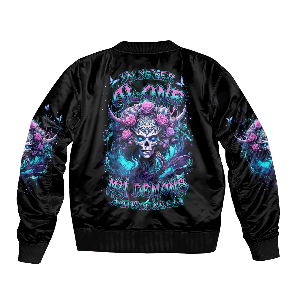 Rose Skull Bomber Jacket I'm Never Alone My Demons Are With Me 24/7