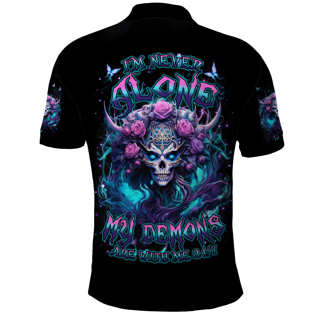 Rose Skull Polo Shirt I'm Never Alone My Demons Are With Me 24/7