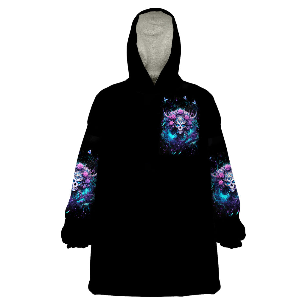 Rose Skull Wearable Blanket Hoodie I'm Never Alone My Demons Are With Me 24/7