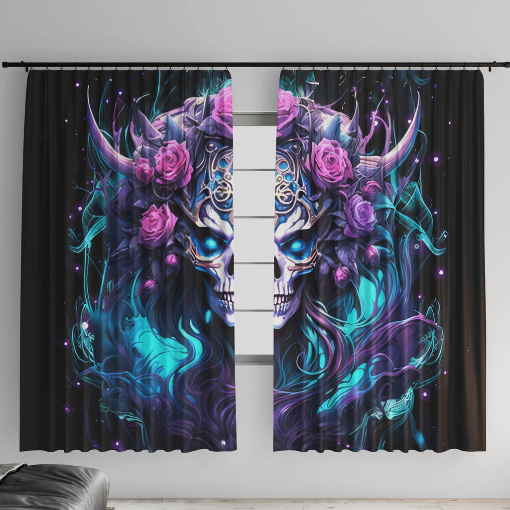 Rose Skull Window Curtain I'm Never Alone My Demons Are With Me 24/7