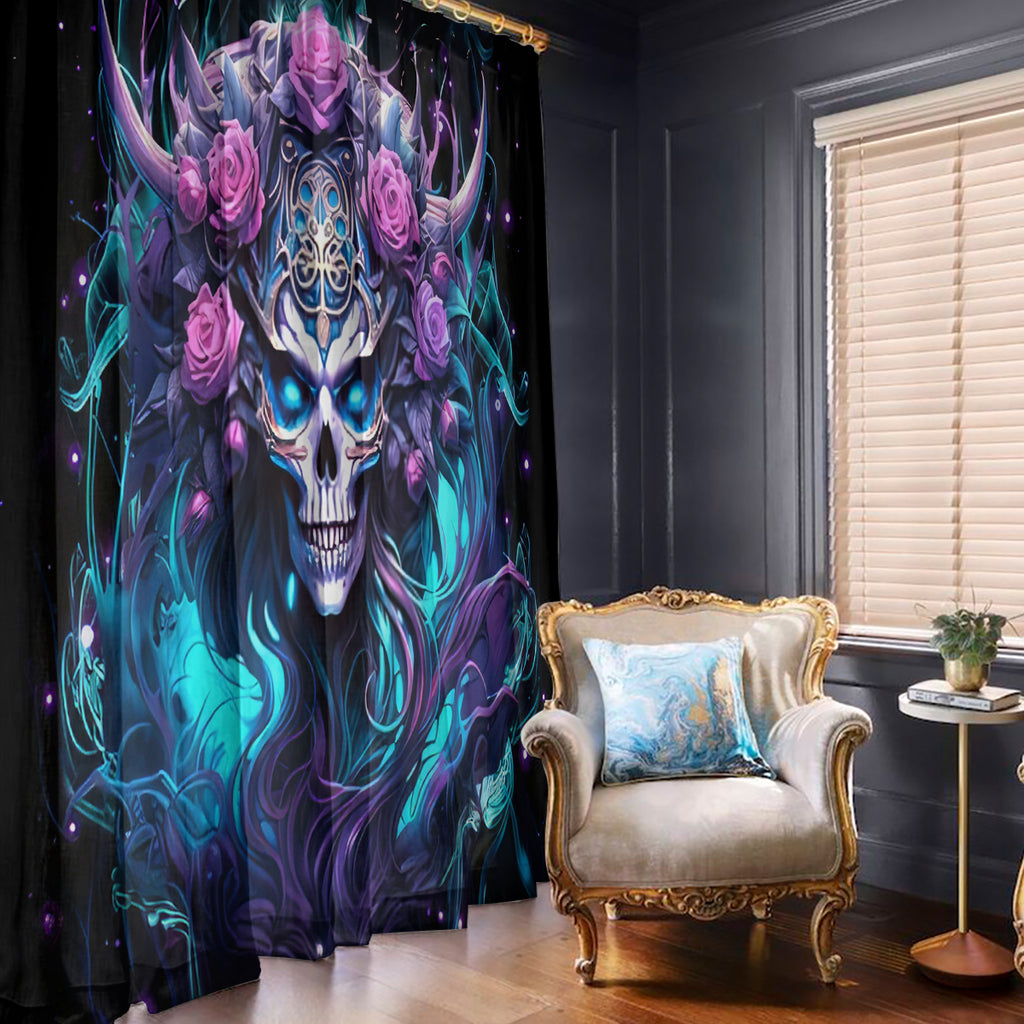 Rose Skull Window Curtain I'm Never Alone My Demons Are With Me 24/7
