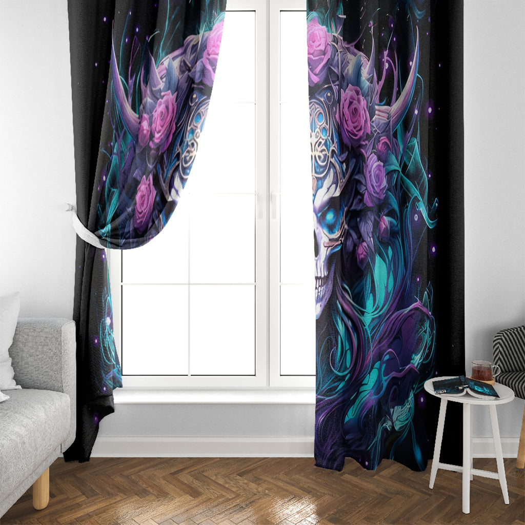 Rose Skull Window Curtain I'm Never Alone My Demons Are With Me 24/7