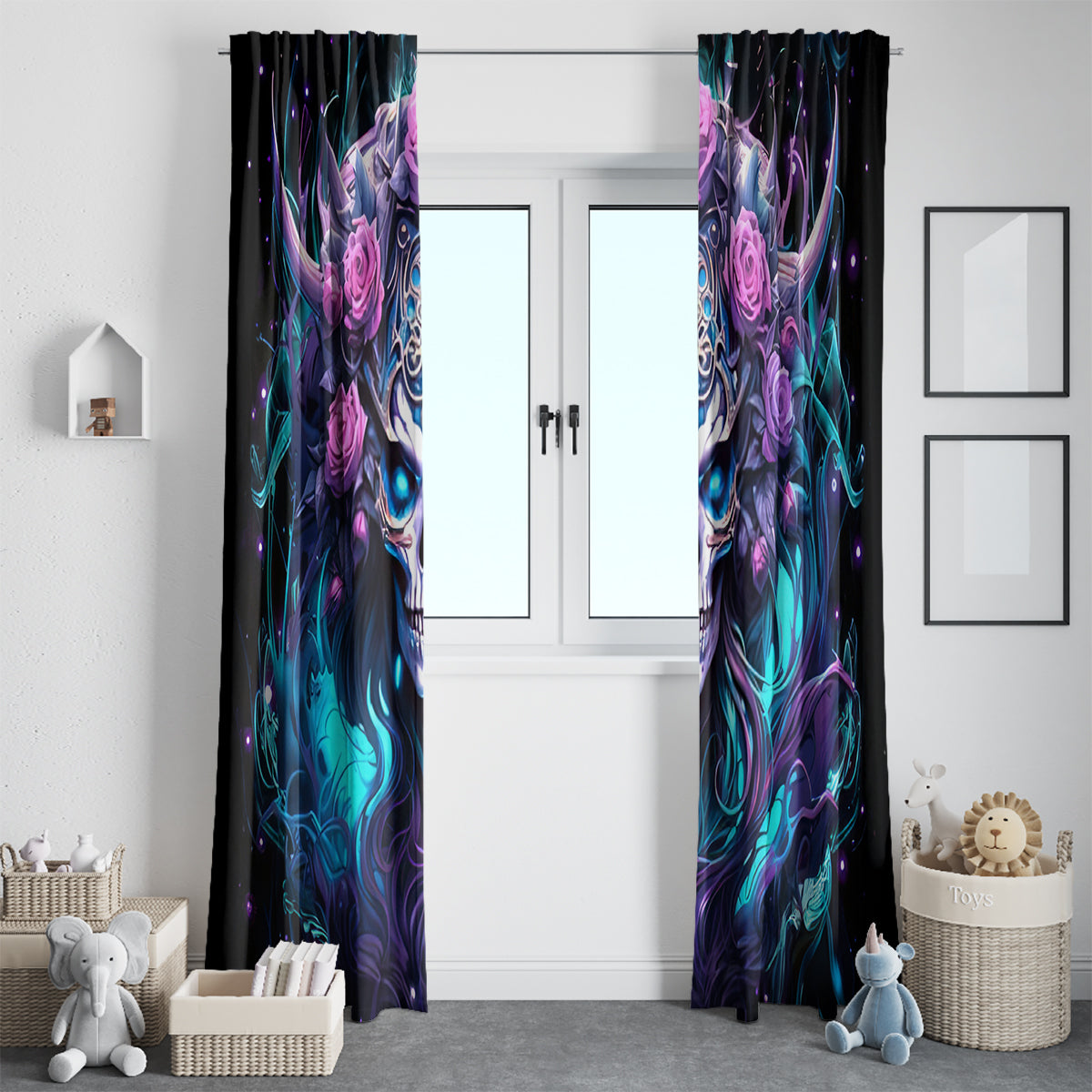 Rose Skull Window Curtain I'm Never Alone My Demons Are With Me 24/7