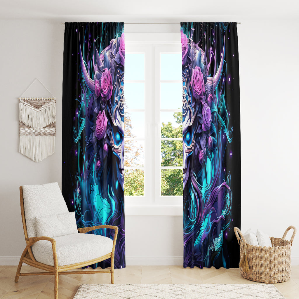 Rose Skull Window Curtain I'm Never Alone My Demons Are With Me 24/7