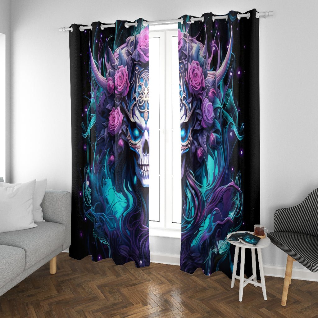 Rose Skull Window Curtain I'm Never Alone My Demons Are With Me 24/7