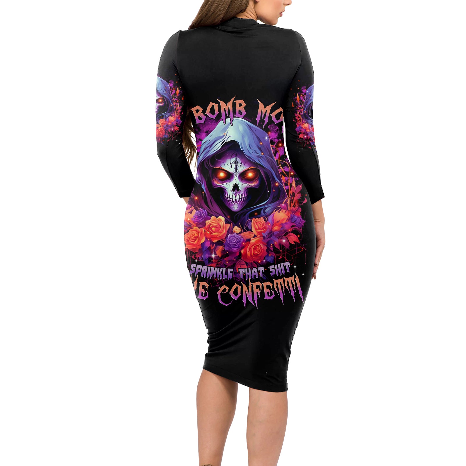 Rose Skull Long Sleeve Bodycon Dress F Bomb Mom I Sprinkle That Shit Like Confetti