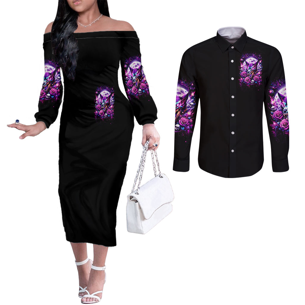 Rose Wolf Couples Matching Off The Shoulder Long Sleeve Dress and Long Sleeve Button Shirt I May Not Be Perfect But At Least I'm Not You