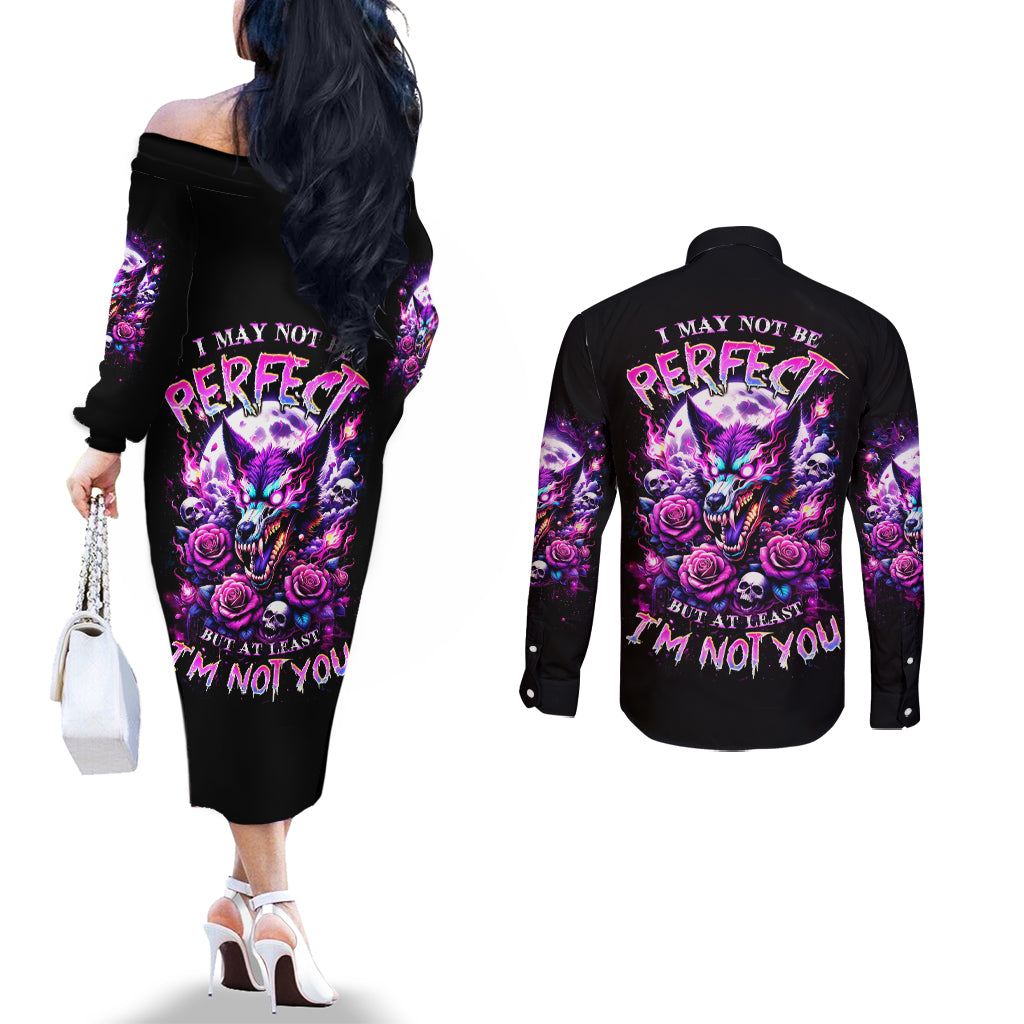 Rose Wolf Couples Matching Off The Shoulder Long Sleeve Dress and Long Sleeve Button Shirt I May Not Be Perfect But At Least I'm Not You