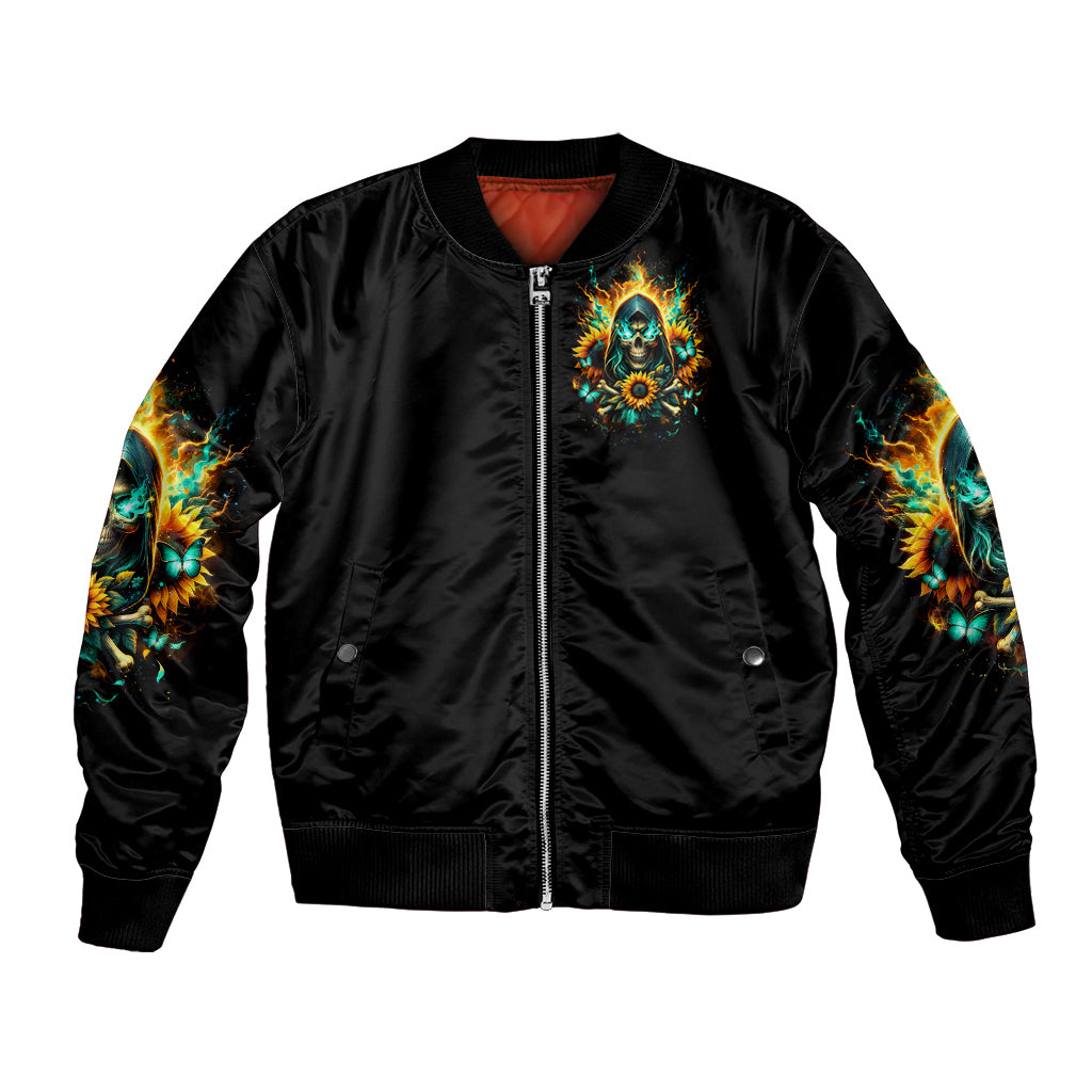 Sunflower Skull Bomber Jacket I'm Blunt Because God Rolled Me That Way