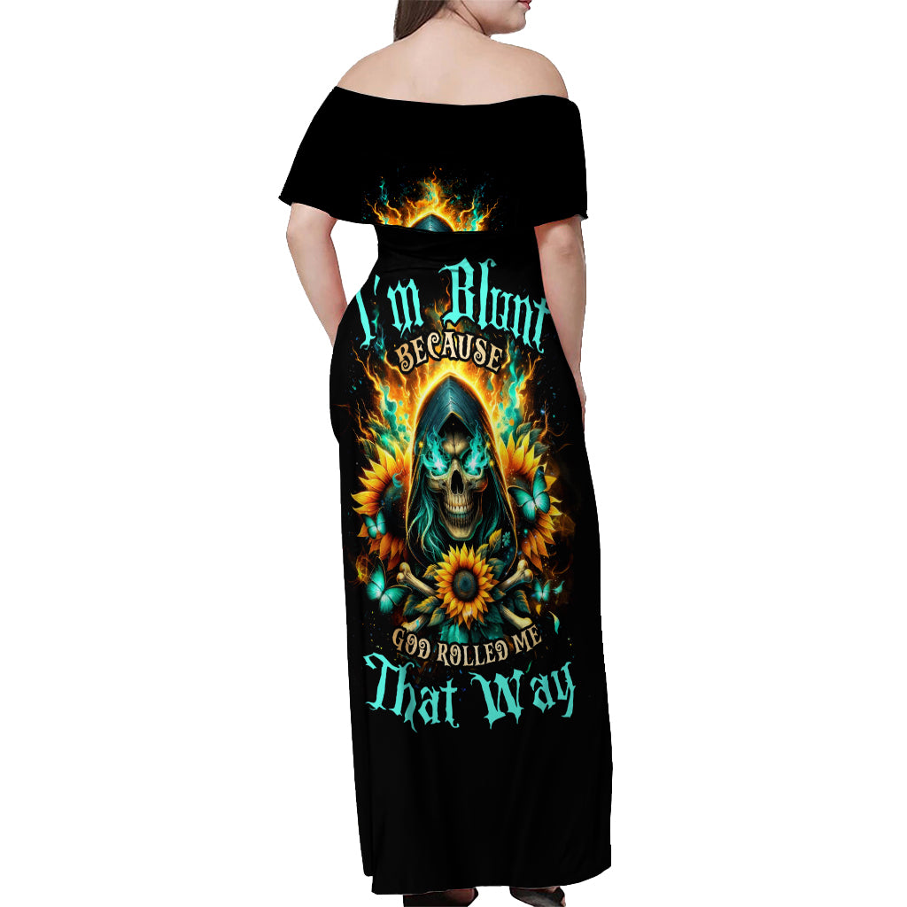 Sunflower Skull Off Shoulder Maxi Dress I'm Blunt Because God Rolled Me That Way