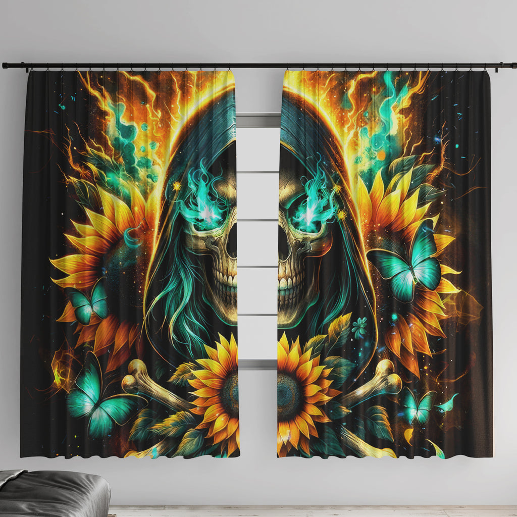 Sunflower Skull Window Curtain I'm Blunt Because God Rolled Me That Way