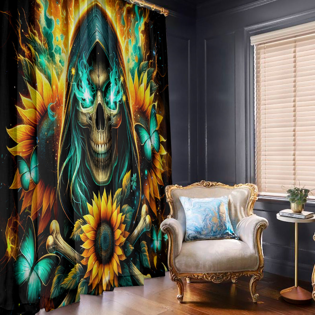 Sunflower Skull Window Curtain I'm Blunt Because God Rolled Me That Way