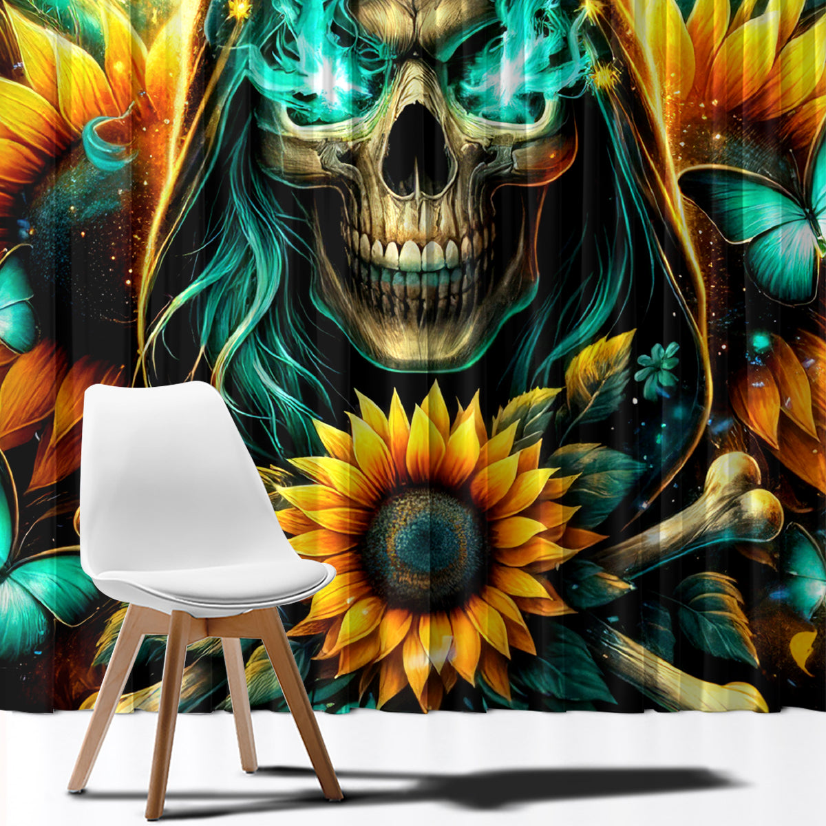 Sunflower Skull Window Curtain I'm Blunt Because God Rolled Me That Way